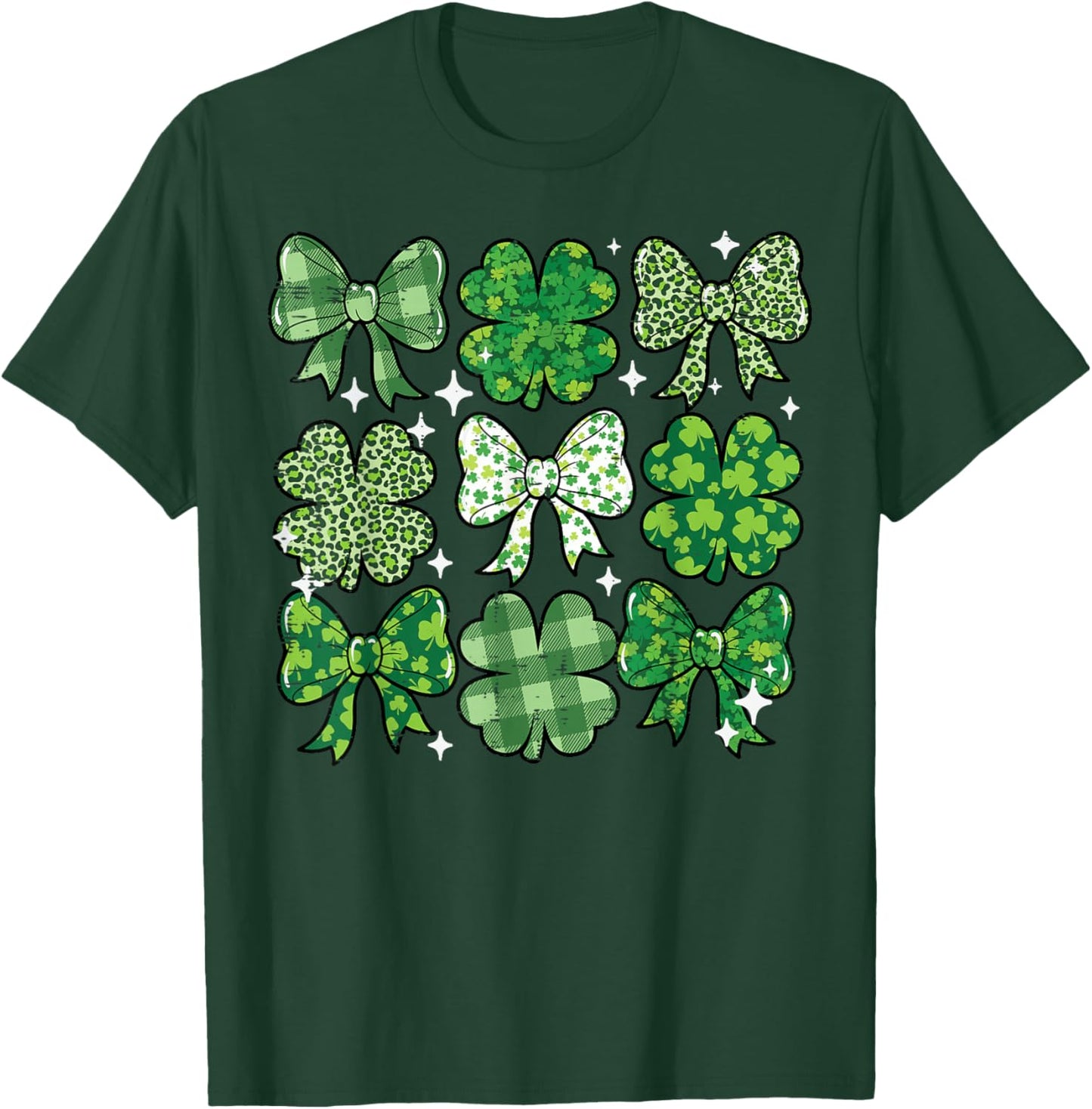 St Patricks Day Bow Coquette Saint Paddys Girls Kids Women T-Shirt - T-Shirt | Forest