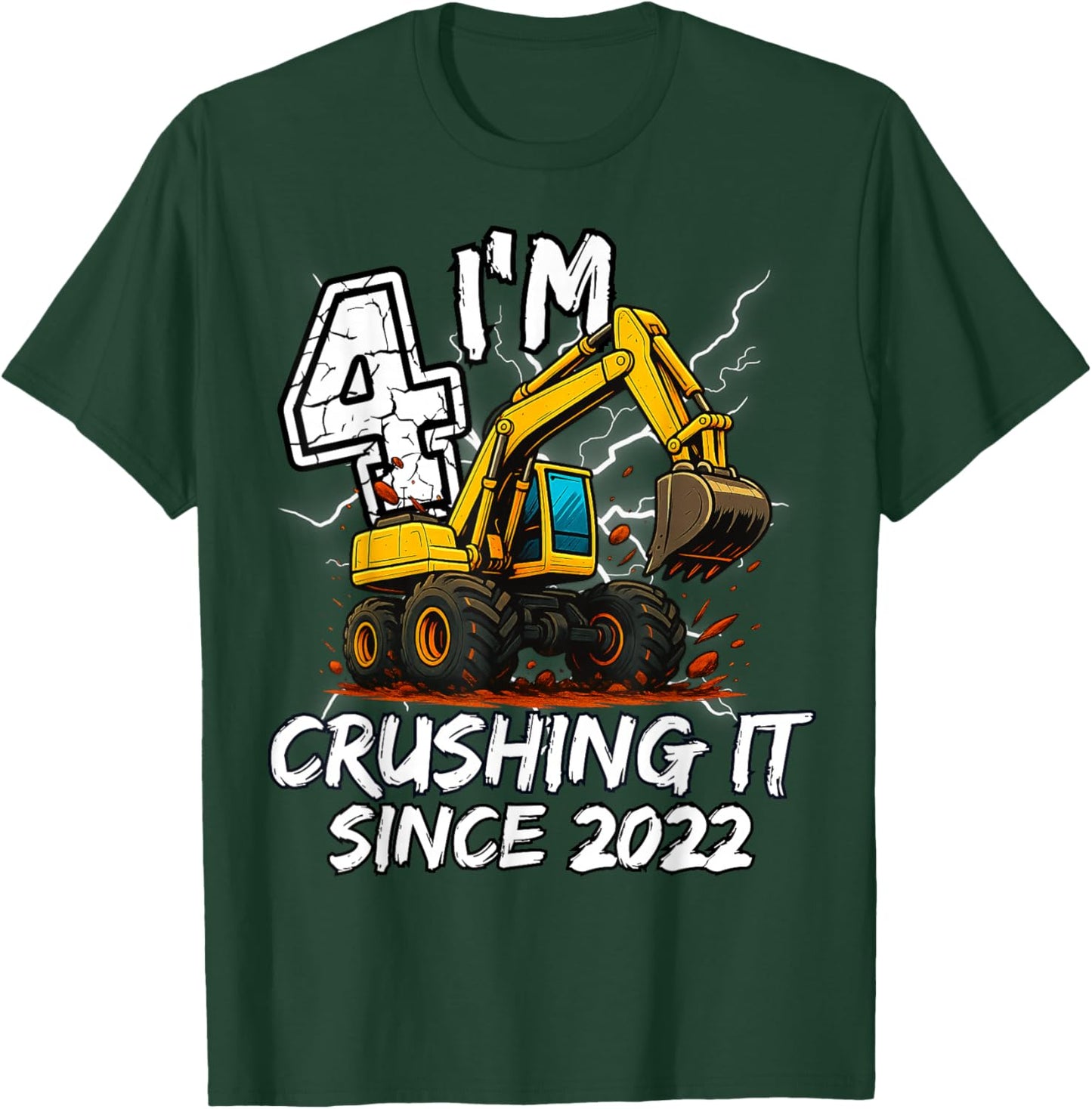 Birthday Excavator Truck 4 Year Old Boys 4th Party Born 2022 T-Shirt - T-Shirt | Forest