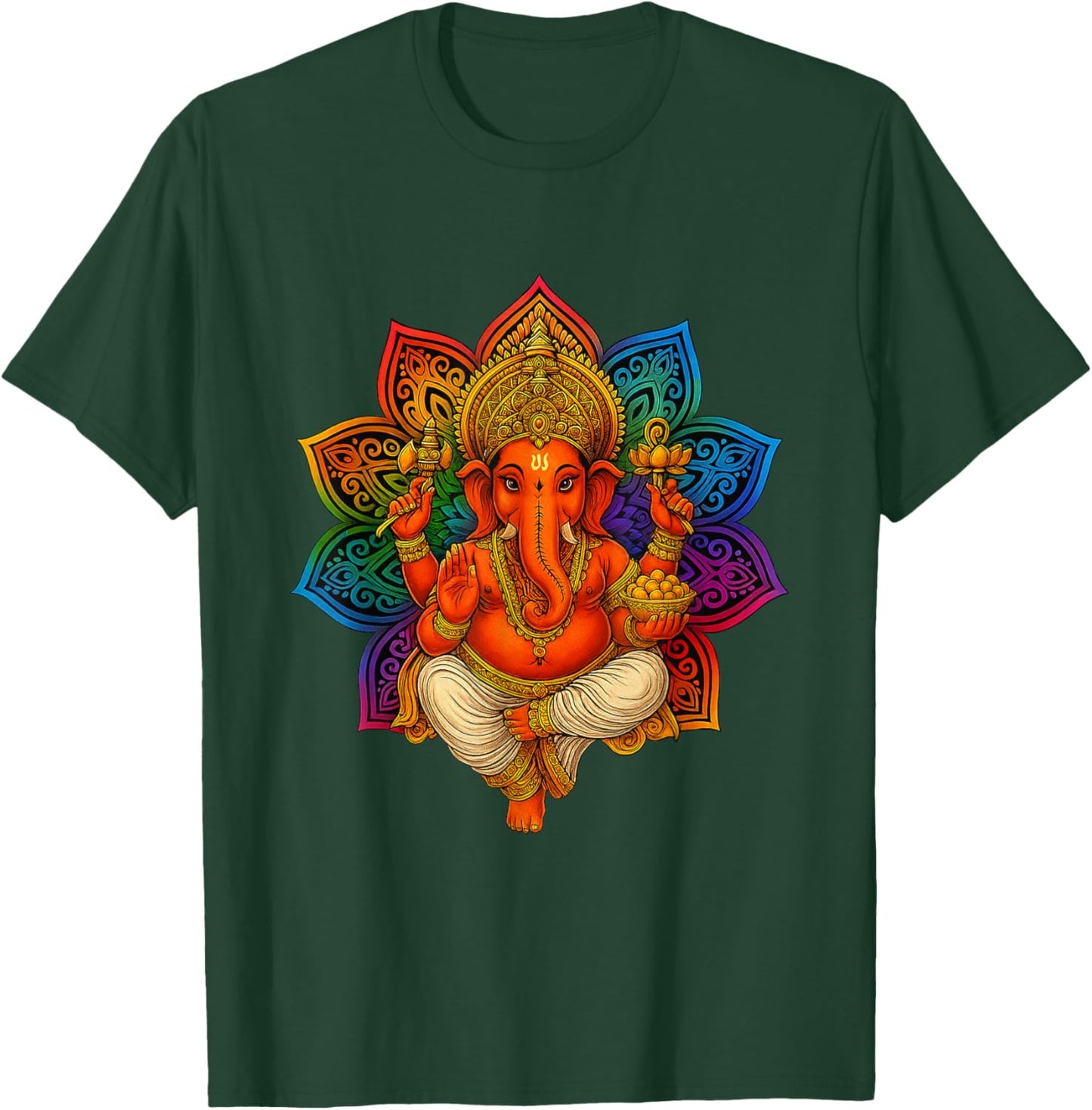 Elephant God India Meditation Hindu Ganesha Mandala Flower T-Shirt - T-Shirt | Forest
