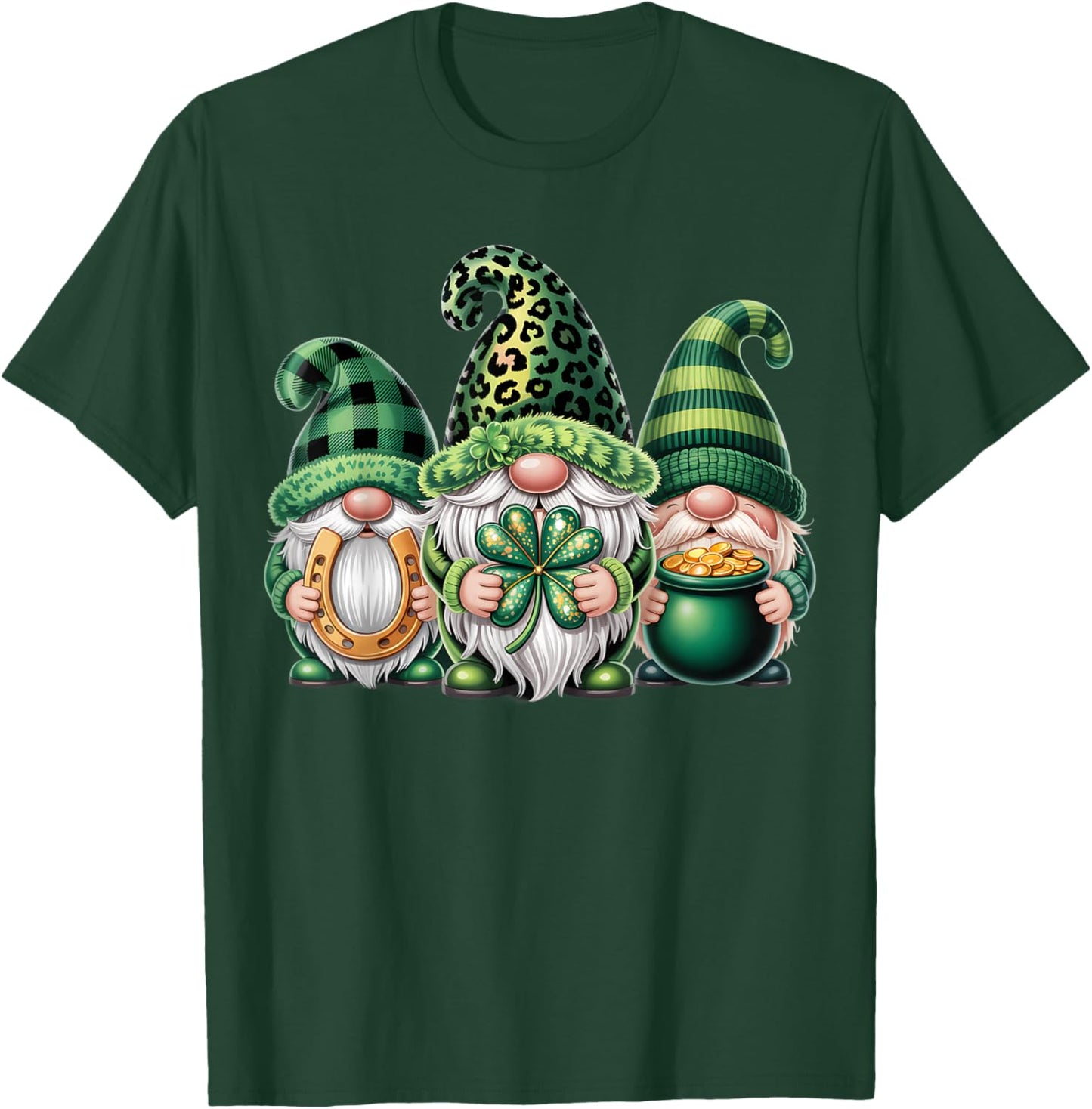Gnomes Crew St Patricks Day Shamrock Leopard Women Men Kids T-Shirt - T-Shirt | Forest