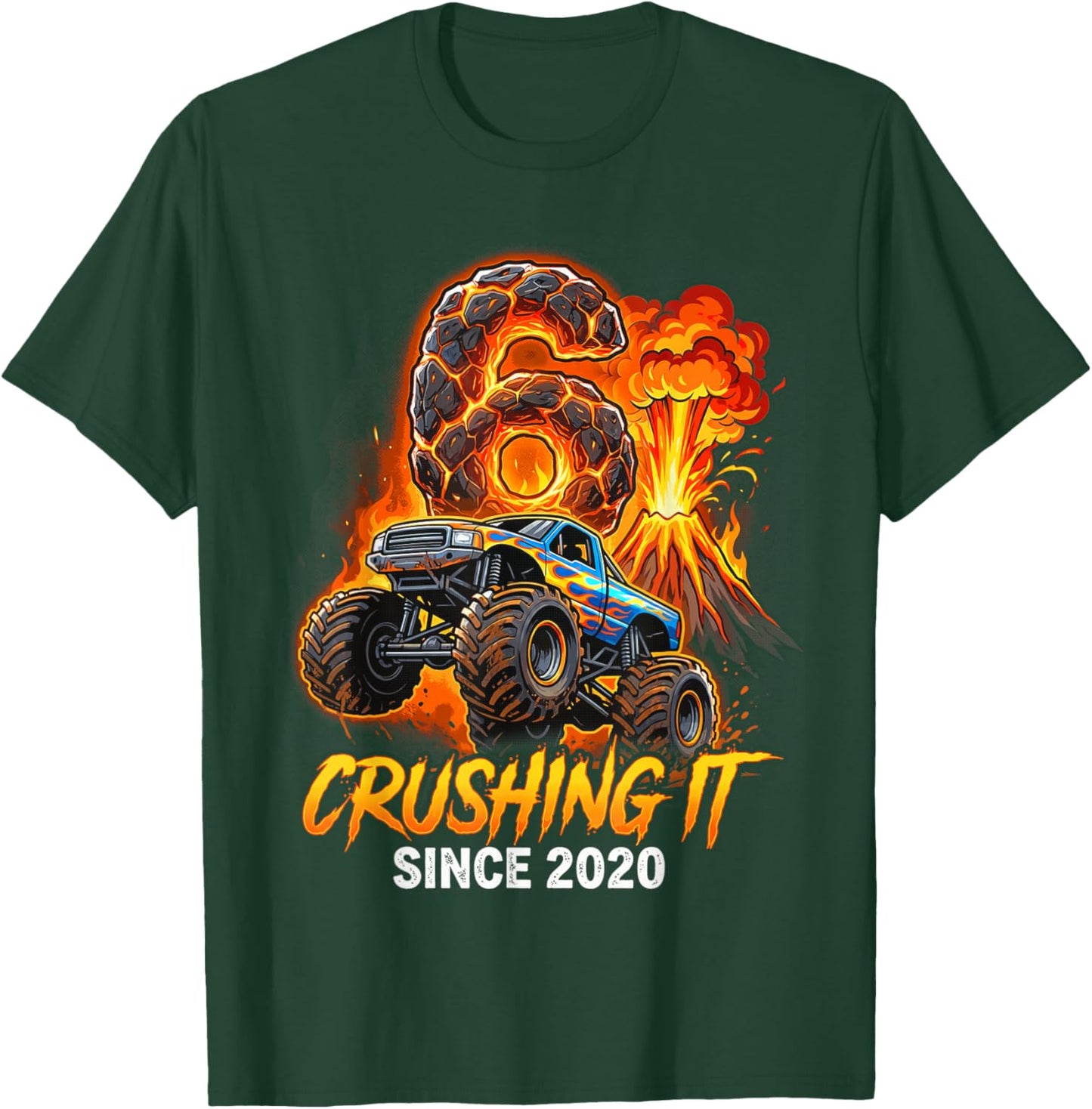 Birthday Monster Truck 6 Year Old Boys 6th Party Born 2020 T-Shirt - T-Shirt | Forest