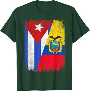 Half Cuba Ecuador Flag Cuban Ecuadorian Pride Roots T-Shirt - T-Shirt | Forest