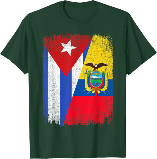 Half Cuba Ecuador Flag Cuban Ecuadorian Pride Roots T-Shirt - T-Shirt | Forest