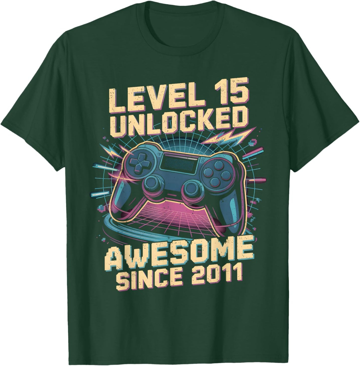 15 Year Old Boy Level 15 Gamer 2011 15th Birthday Party Gift T-Shirt - T-Shirt | Forest
