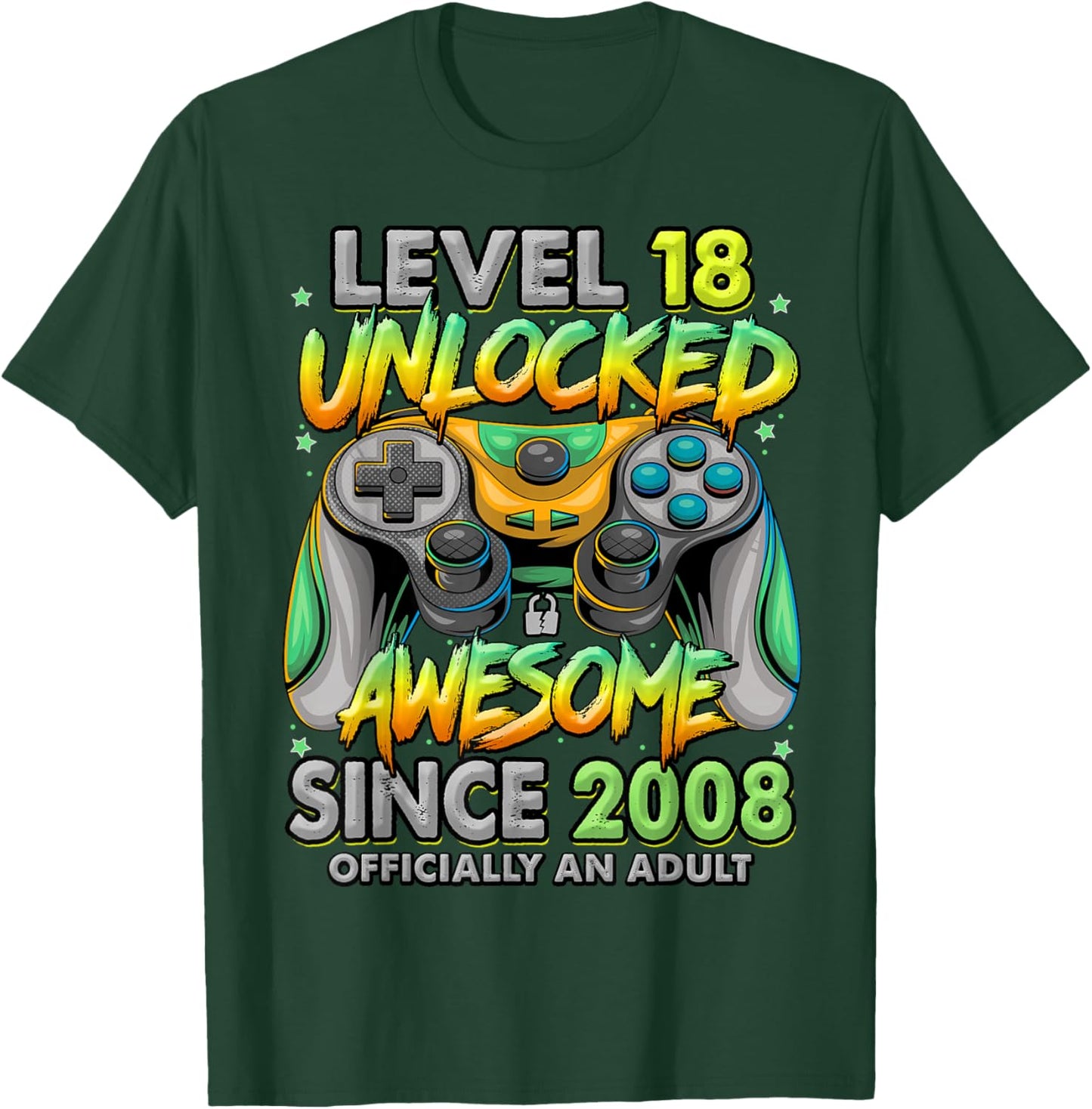 Level 18 Unlocked Awesome Since 2008 18th Birthday Gaming T-Shirt - T-Shirt | Forest