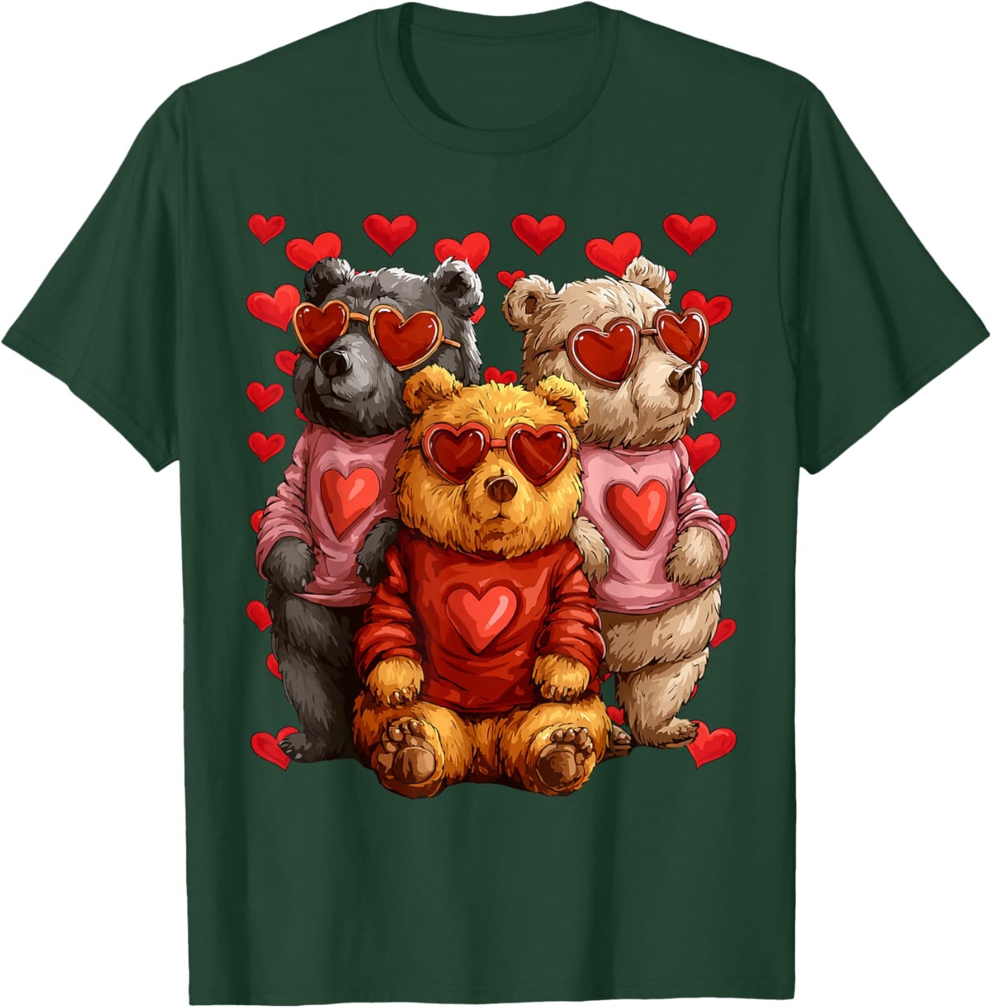 Cute Bears with Heart Sunglasses Valentines Day Hearts T-Shirt - T-Shirt | Forest