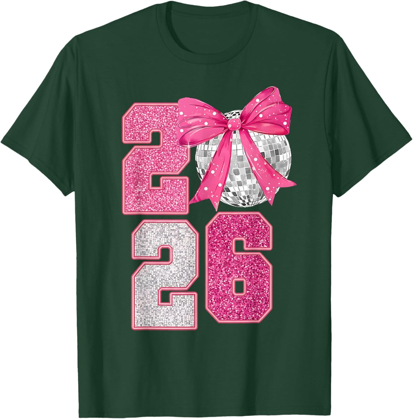 Happy New Year 2026 Disco Ball Pink Coquette Bow Family T-Shirt - T-Shirt | Forest
