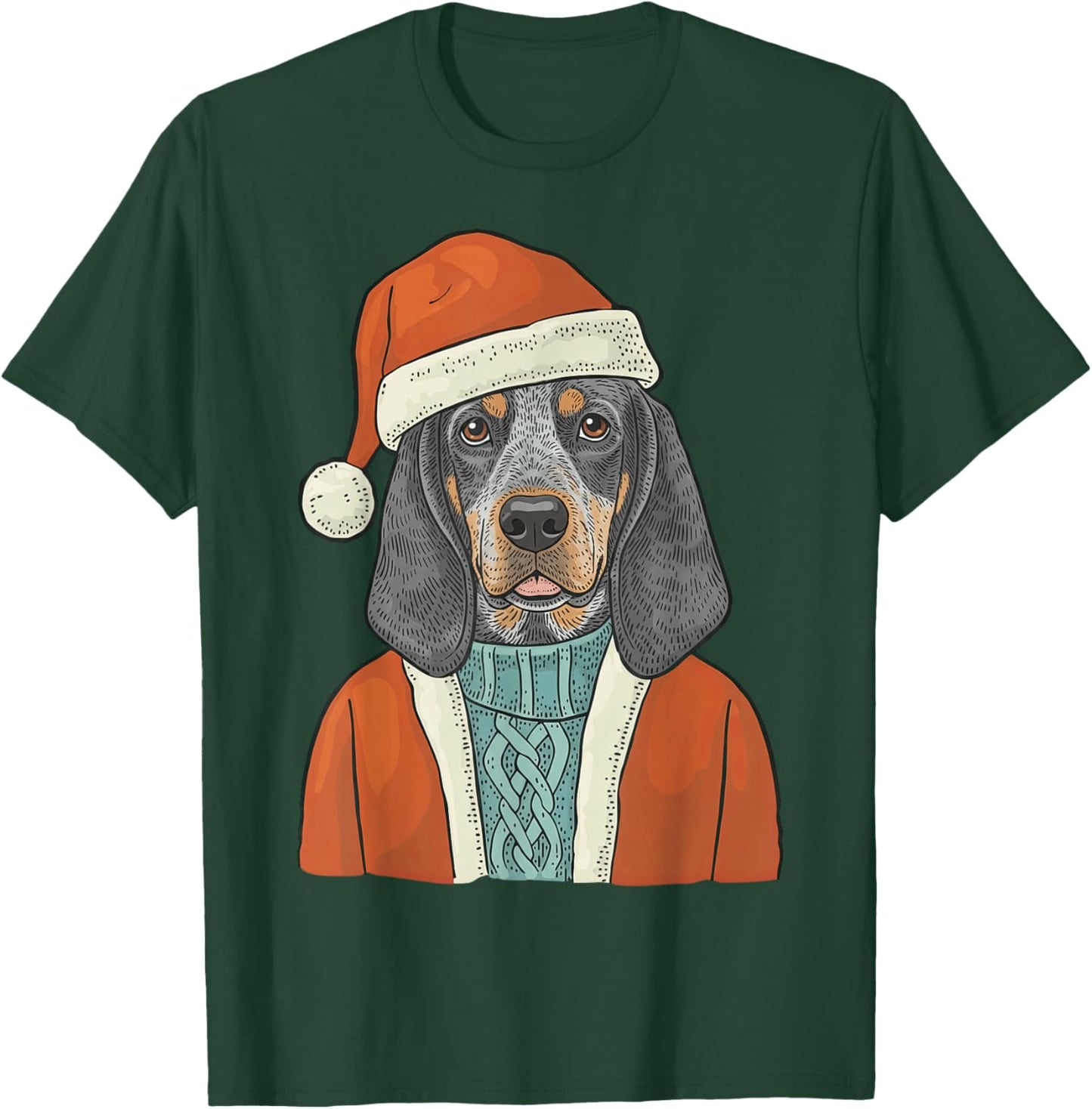 Bluetick Coonhound Dog Santa Christmas Outfit Funny T-Shirt - T-Shirt | Forest