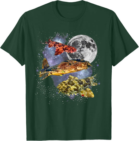 Vintage Three Wobbegong Shark Howling The Moon Animal Lovers T-Shirt - T-Shirt | Forest