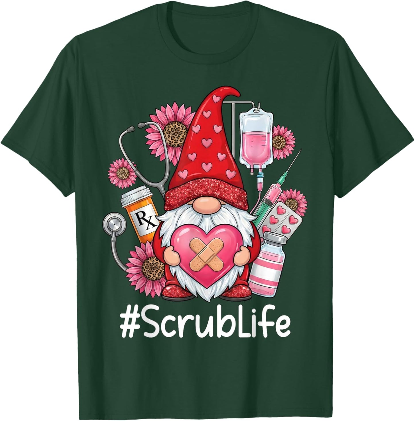 Gnome Nurse Scrub Life Nursing Valentine's Day T-Shirt - T-Shirt | Forest