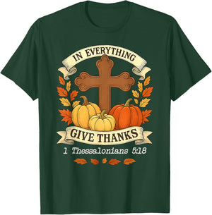 in Everything Give Thanks Cross Christian Thanksgiving Fall T-Shirt - T-Shirt | Forest