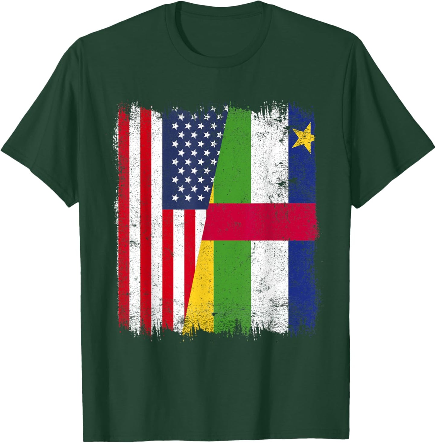 USA Central African Republic Half Flag American CAR Roots T-Shirt - T-Shirt | Forest