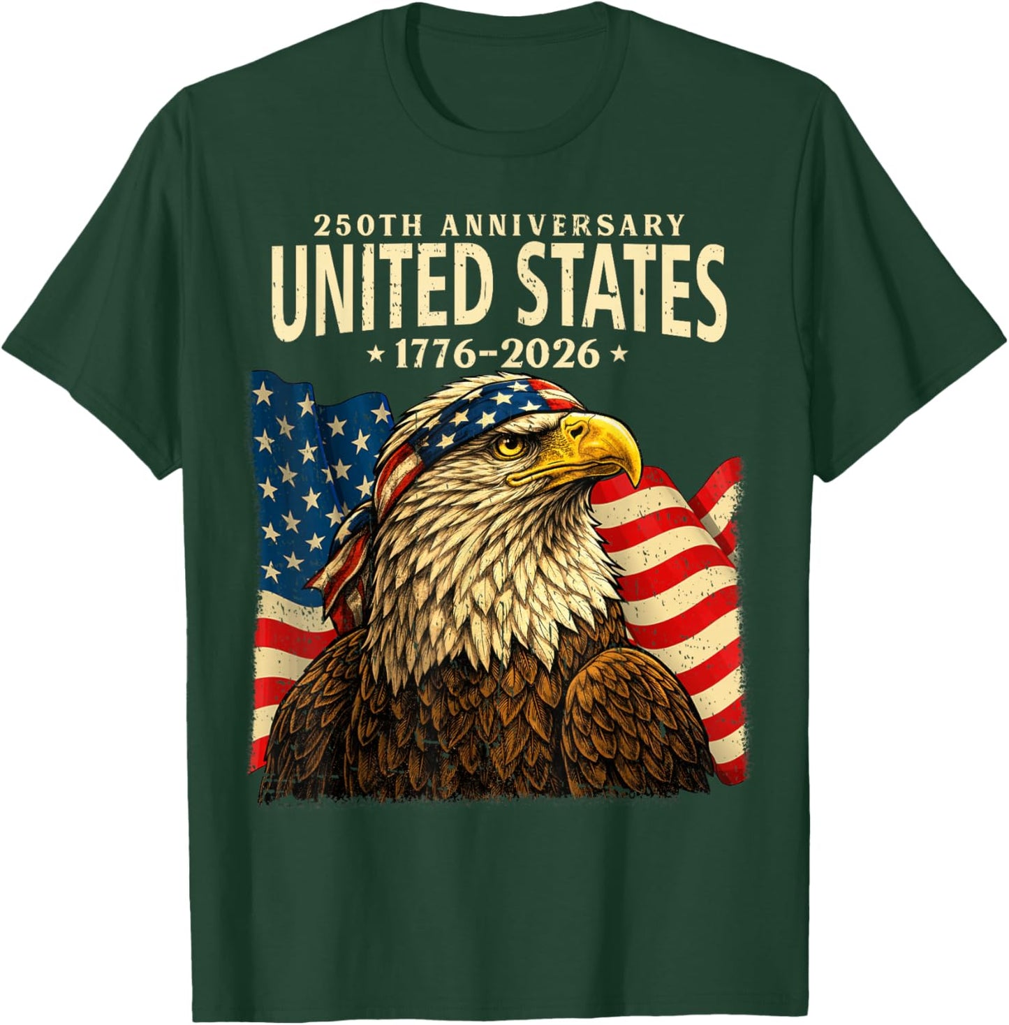 USA 250 Years 1776-2026 Bald Eagle America Flag Men Boys T-Shirt - T-Shirt | Forest