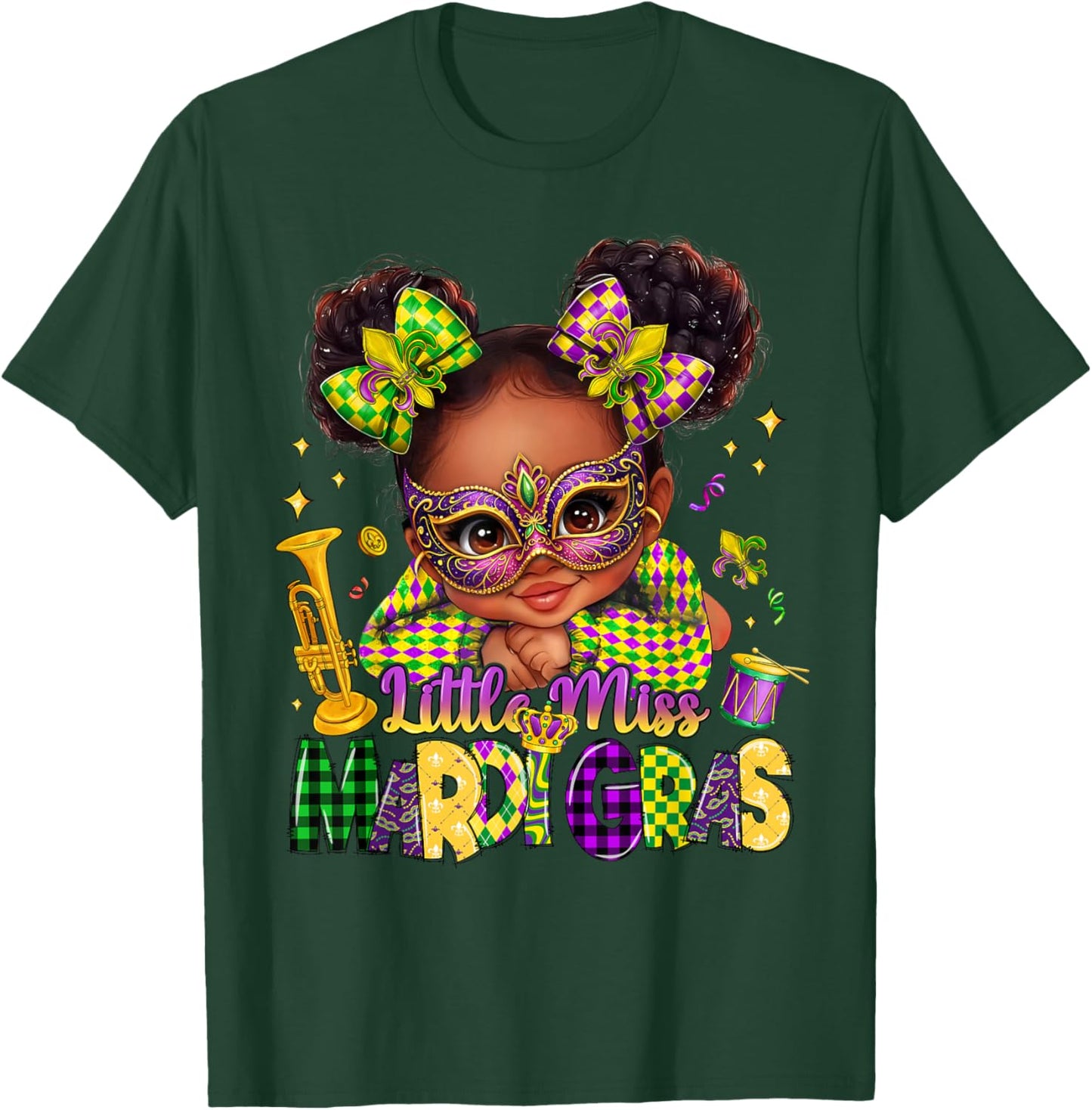 Little Miss Mardi Gras Black Girl New Orleans Fleur De Lis T-Shirt - T-Shirt | Forest
