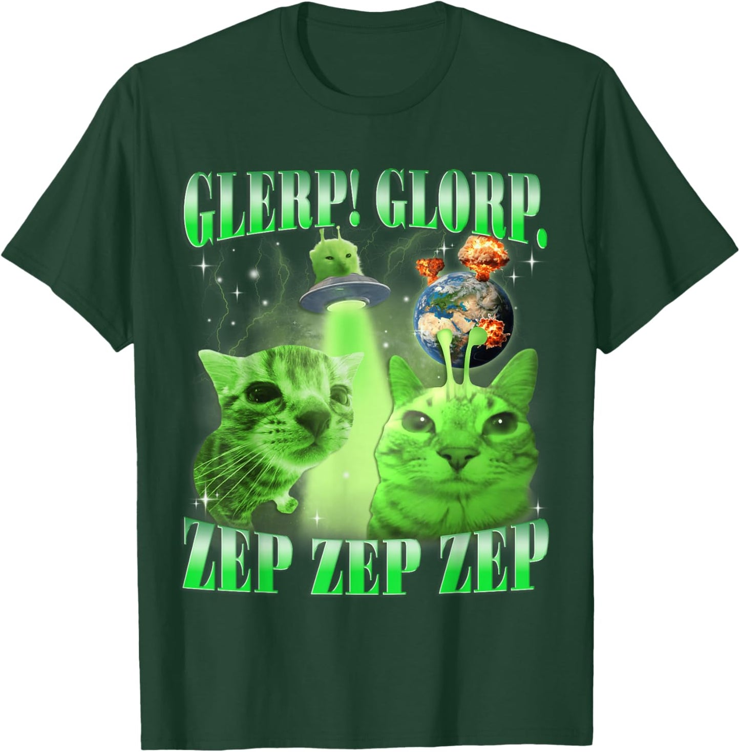 UFO Glorp Zep Zep Alien Cat Funny Space Kitten Meme T-Shirt - T-Shirt | Forest