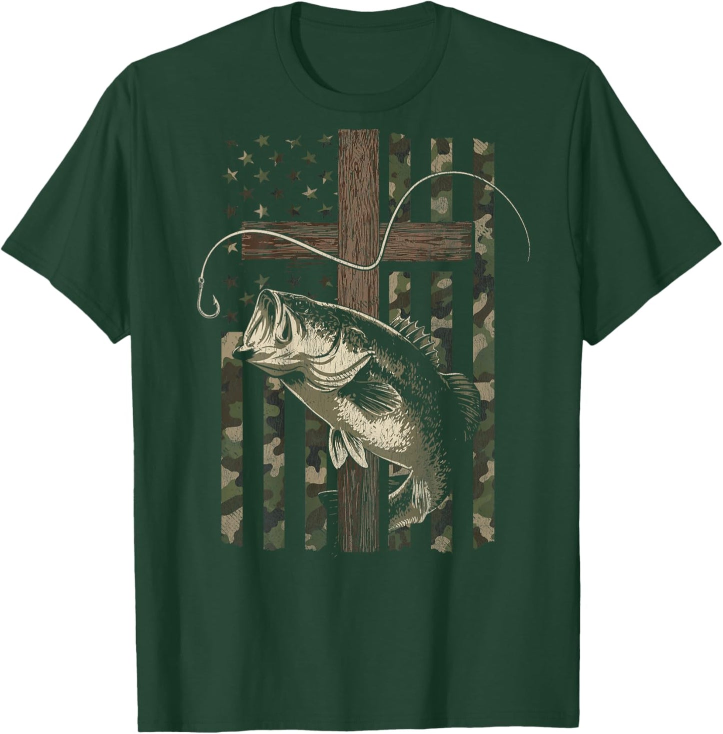 Christian Bass Fishing (Design on Back) T-Shirt - T-Shirt | Forest