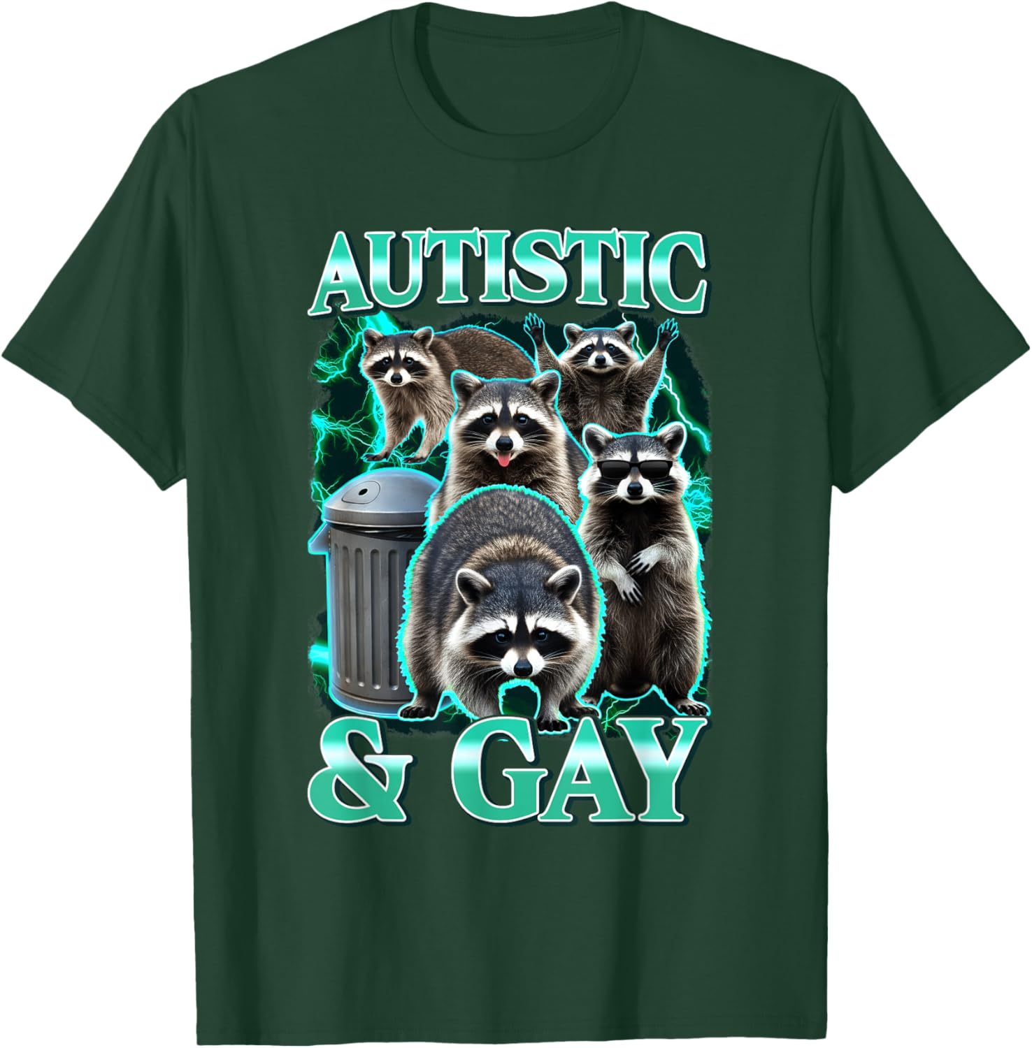 Autistic and Gay Funny Raccoon Meme Bootleg Graphic Humor T-Shirt - T-Shirt | Forest