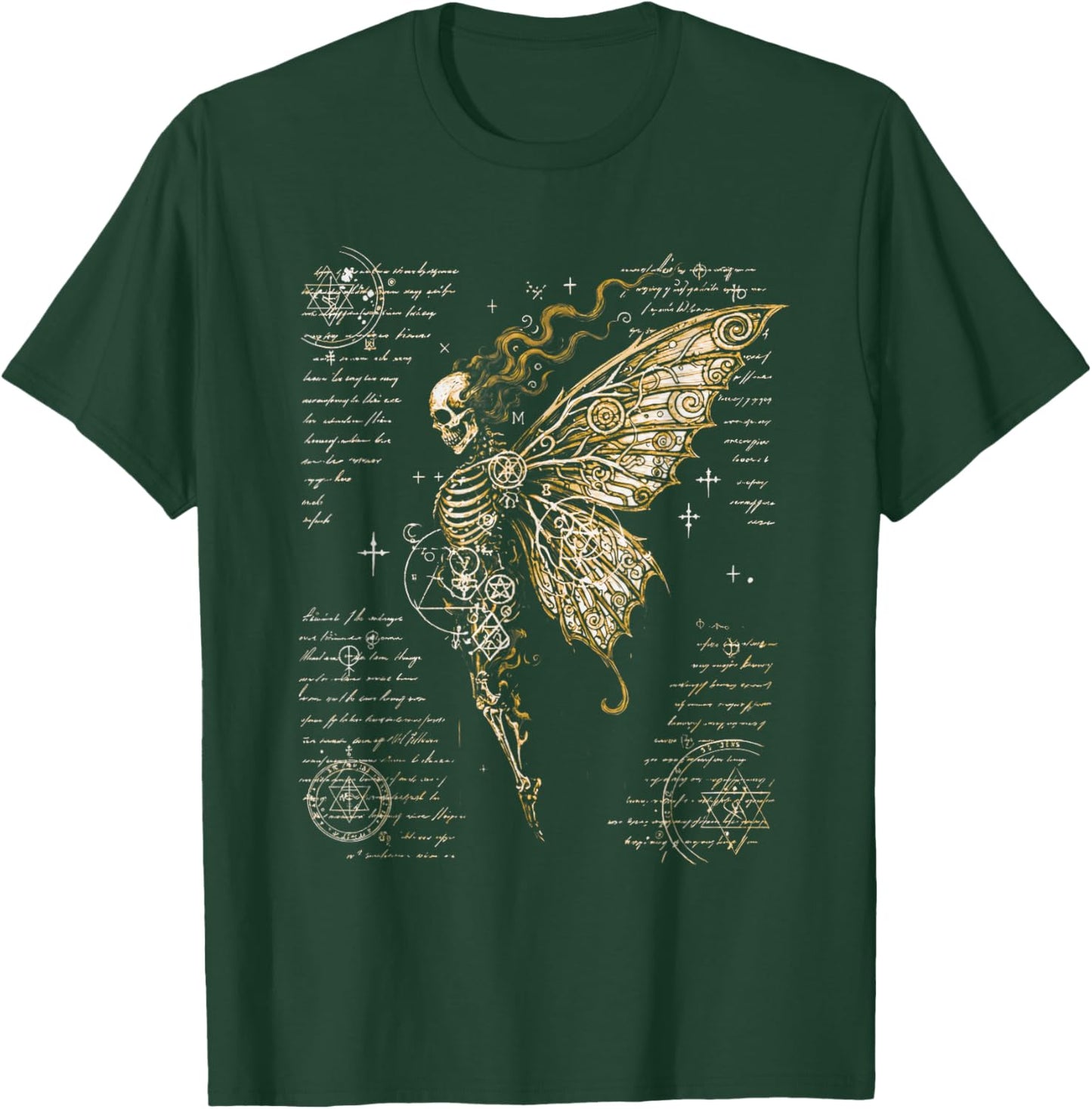 Skeleton Fairy Moth Occult Symbols Dark Gothic Art T-Shirt - T-Shirt | Forest