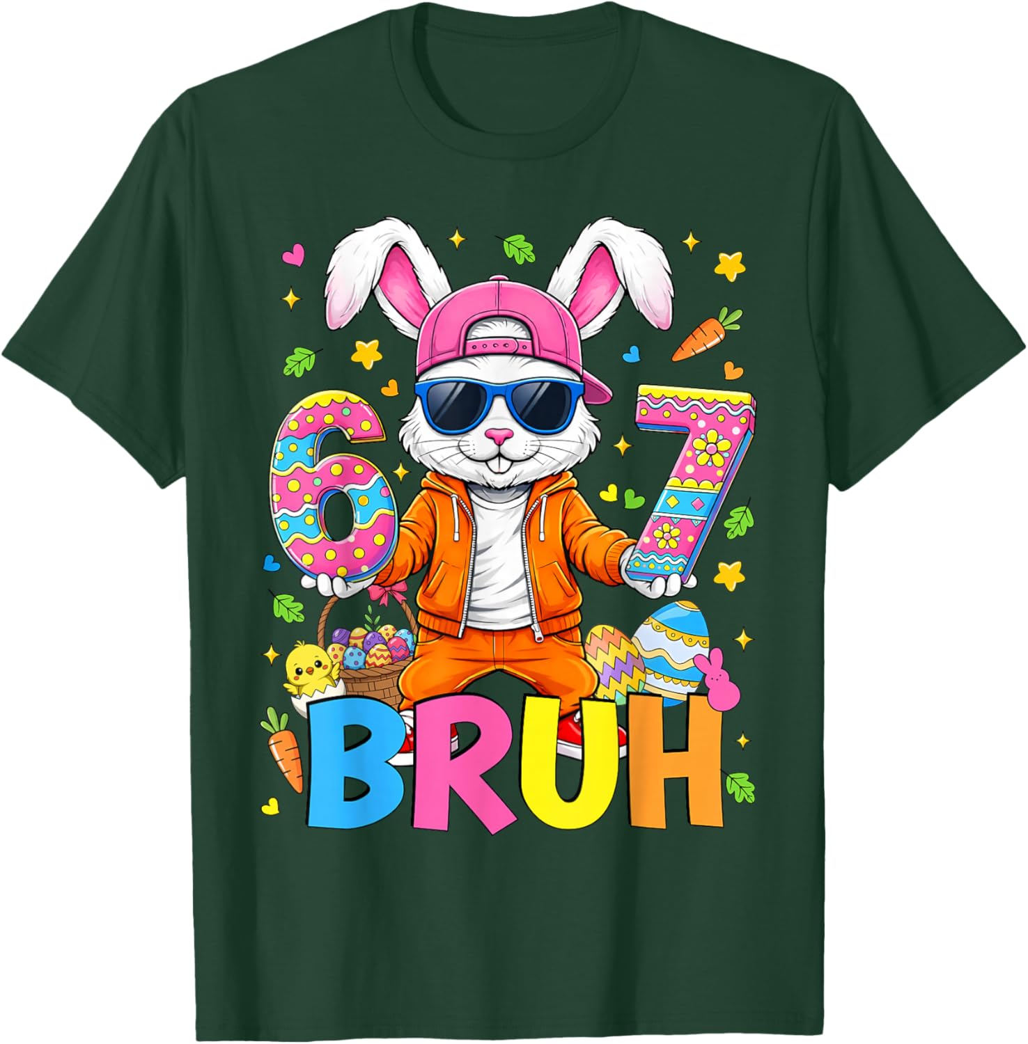 67 Bruh Easter Day Six Seven Rabbit Bunny Face Easter Eggs T-Shirt - T-Shirt | Forest