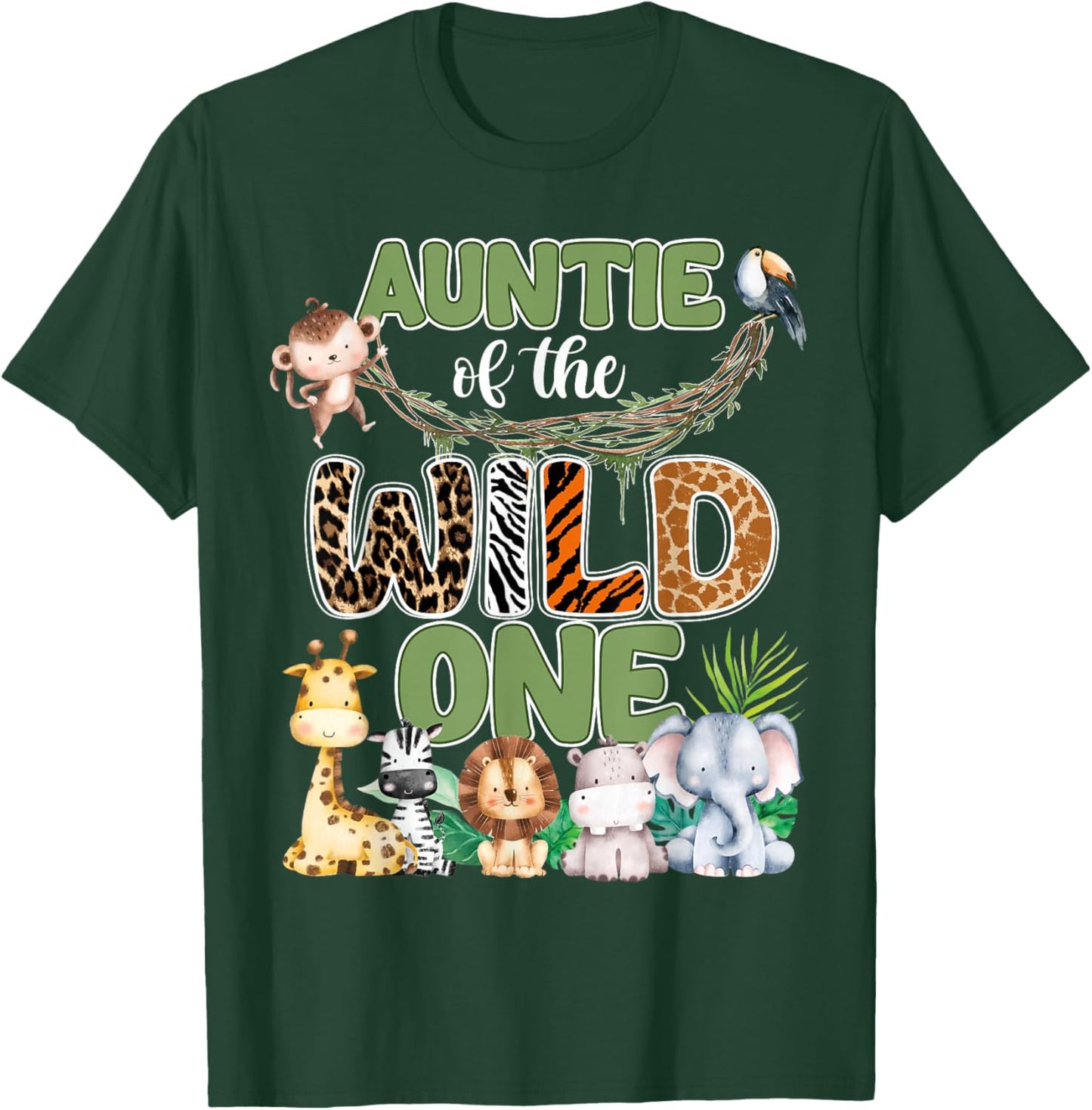 Auntie of The Wild One 1St Birthday Family Safari Jungle T-Shirt - T-Shirt | Forest