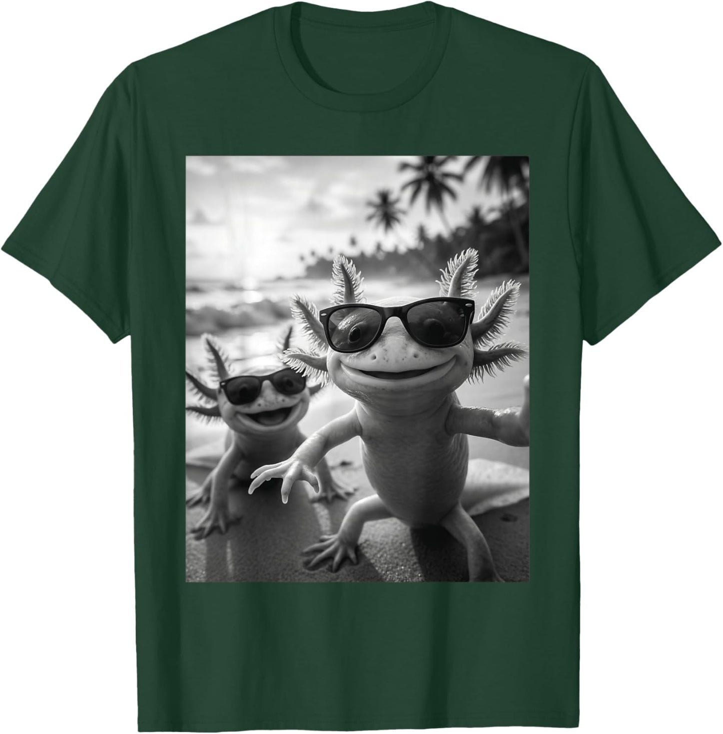 Cool Axolotl Selfie At The Beach, Cute Axolotls T-Shirt - T-Shirt | Forest