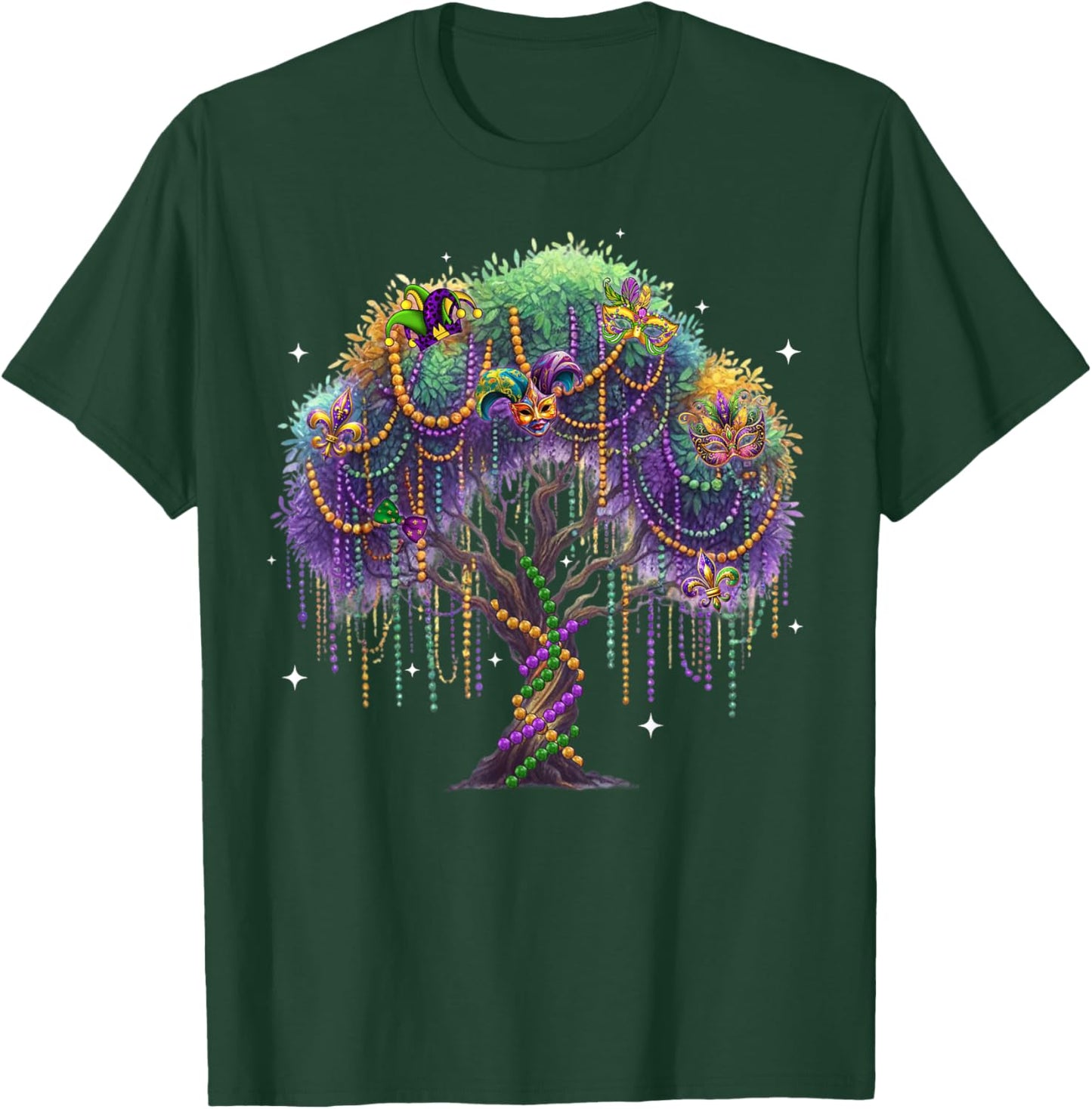 Mardi Gras Tree Shirts Matching Family Beads Mask Feathers T-Shirt - T-Shirt | Forest