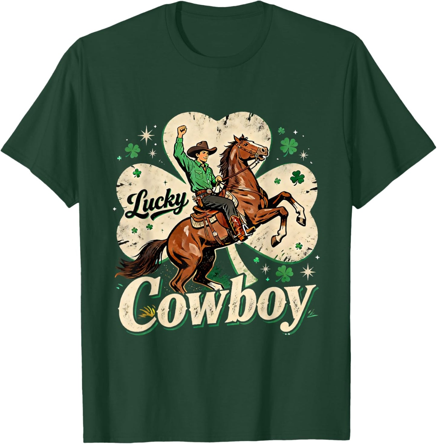 Lucky Cowboy St Patricks Day Western Irish Pride Design T-Shirt - T-Shirt | Forest