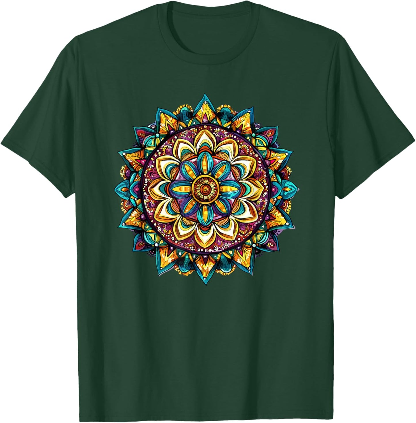 Colorful Mandala Vibrant Symmetry Pattern T-Shirt - T-Shirt | Forest