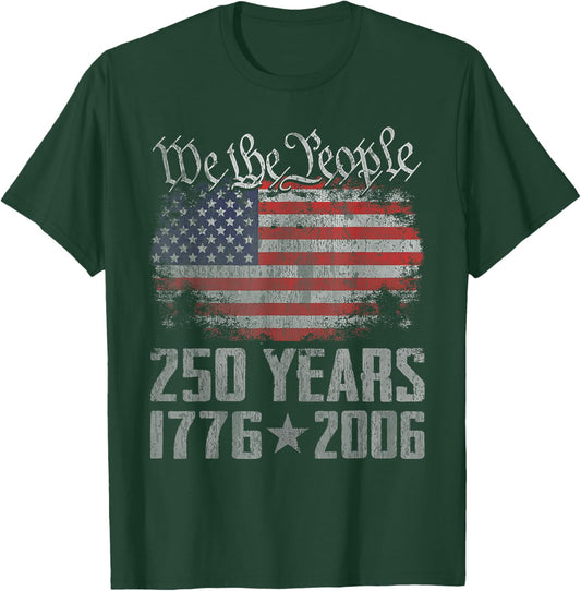 250 Years 1776 2026 250th Vintage American Flag 4th July T-Shirt - T-Shirt | Forest