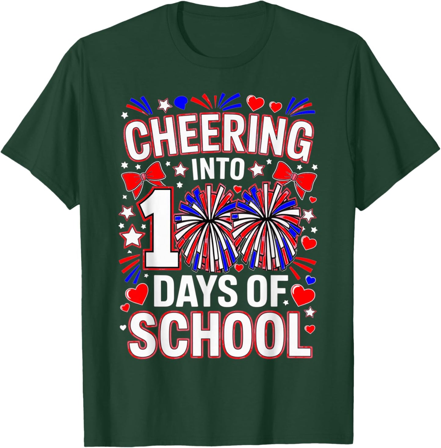 100 Days of School Cheerleader Patriotic USA Cheerleading T-Shirt - T-Shirt | Forest