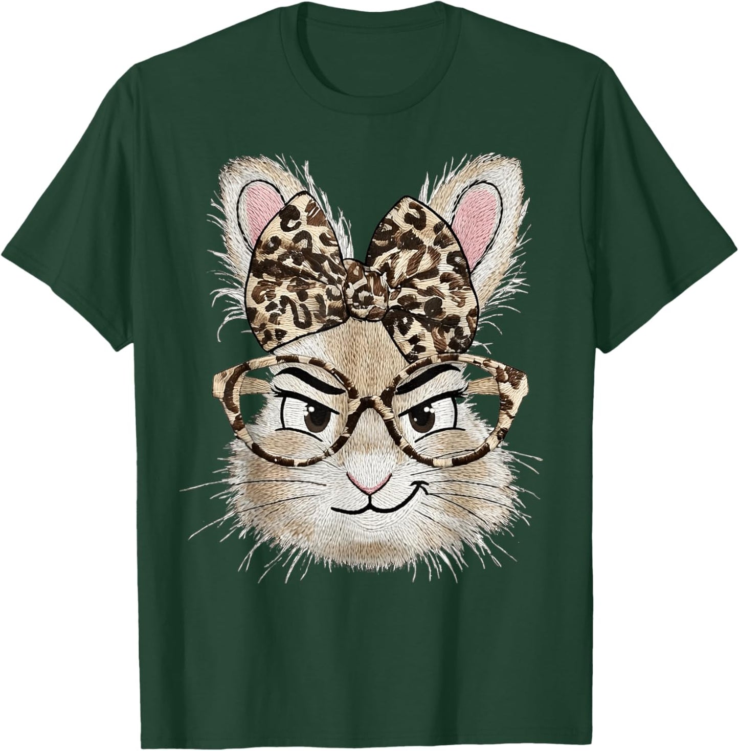 Bunny Glasses Bandana Leopard Funny Rabbit Happy Easter T-Shirt - T-Shirt | Forest