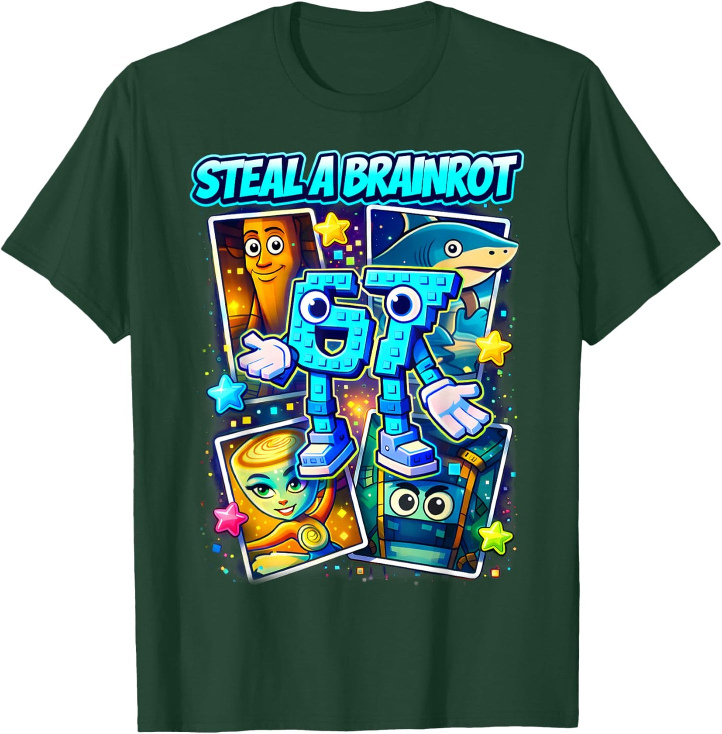Funny 67 Steal A Brainrot 6 7 Birthday Boy Gift Kid Boys T-Shirt - T-Shirt | Forest