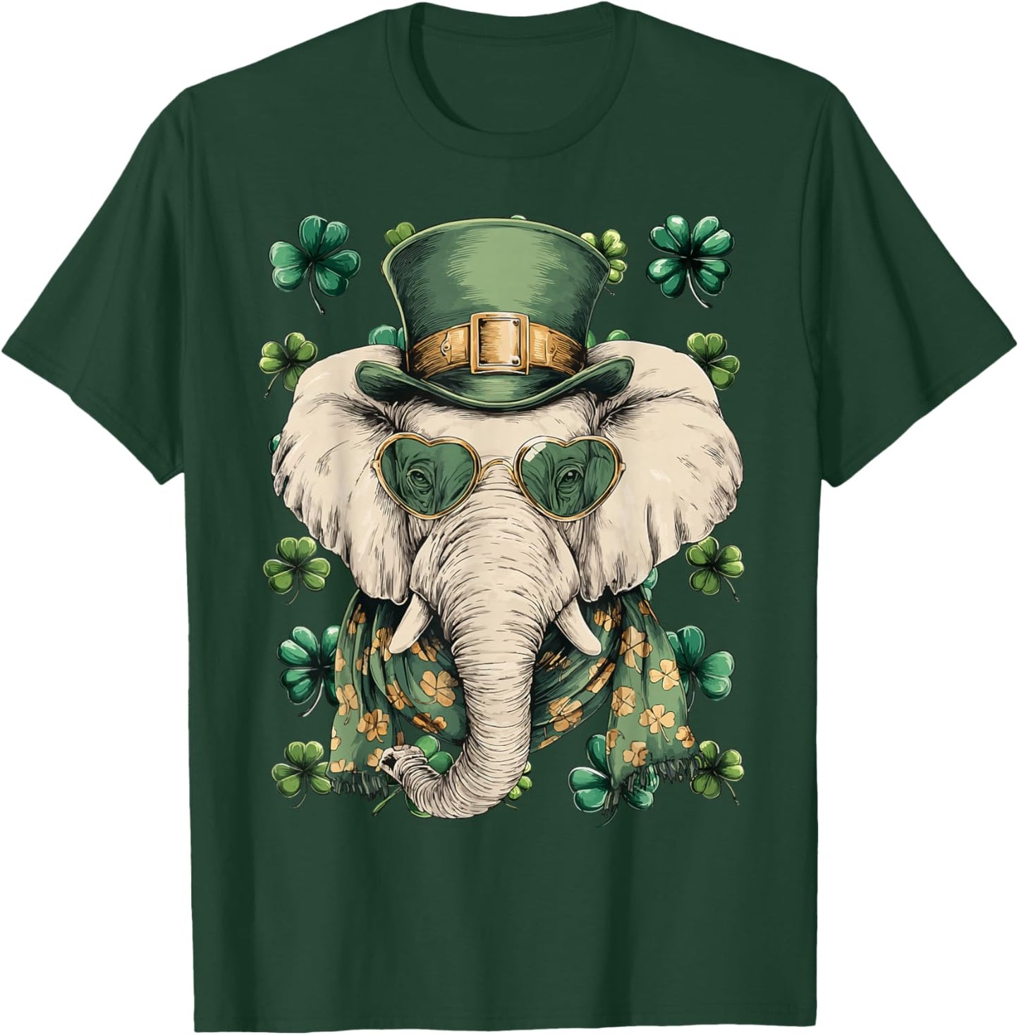 Irish Elephant with Sunglasses Shamrocks St Patricks Day T-Shirt - T-Shirt | Forest