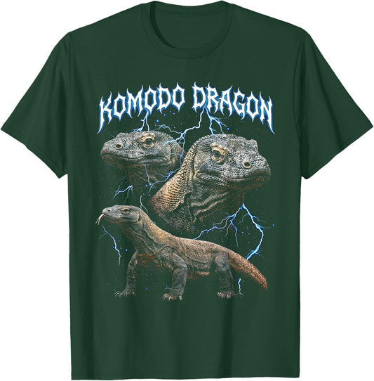 Komodo Dragon Vintage 90s Heavy Metal Retro Animal Lover T-Shirt - T-Shirt | Forest