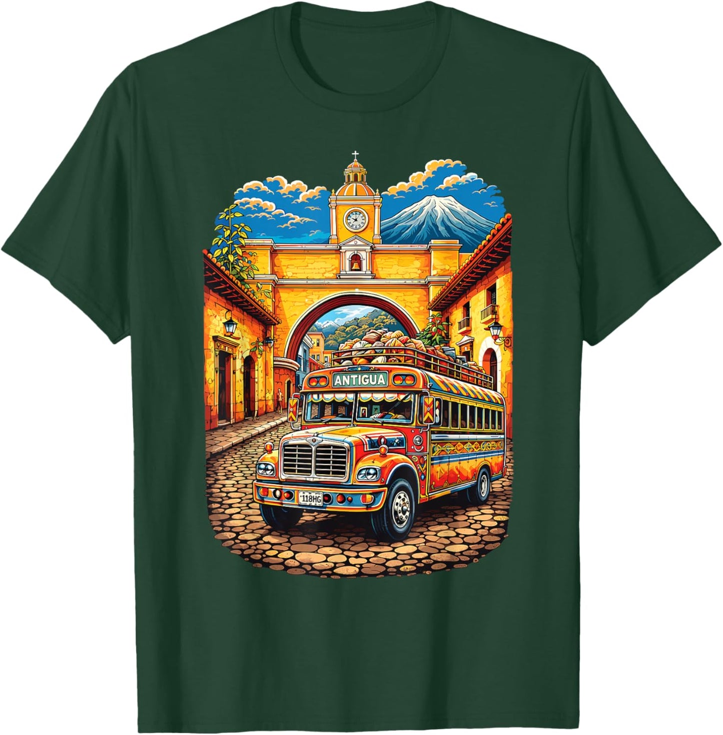 Guatemala Chicken Bus Antigua Chapin Quetzal Guate Tikal 502 T-Shirt - T-Shirt | Forest