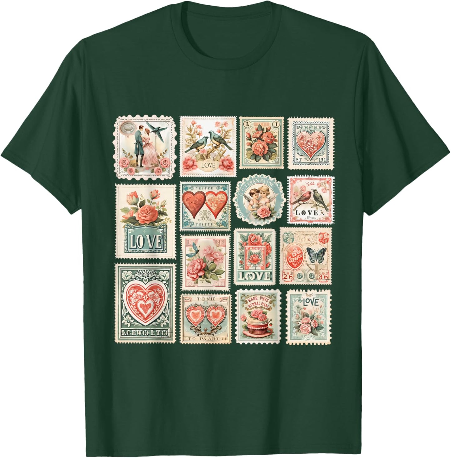 Retro Valentine's Day Stamps Valentine T-Shirt - T-Shirt | Forest