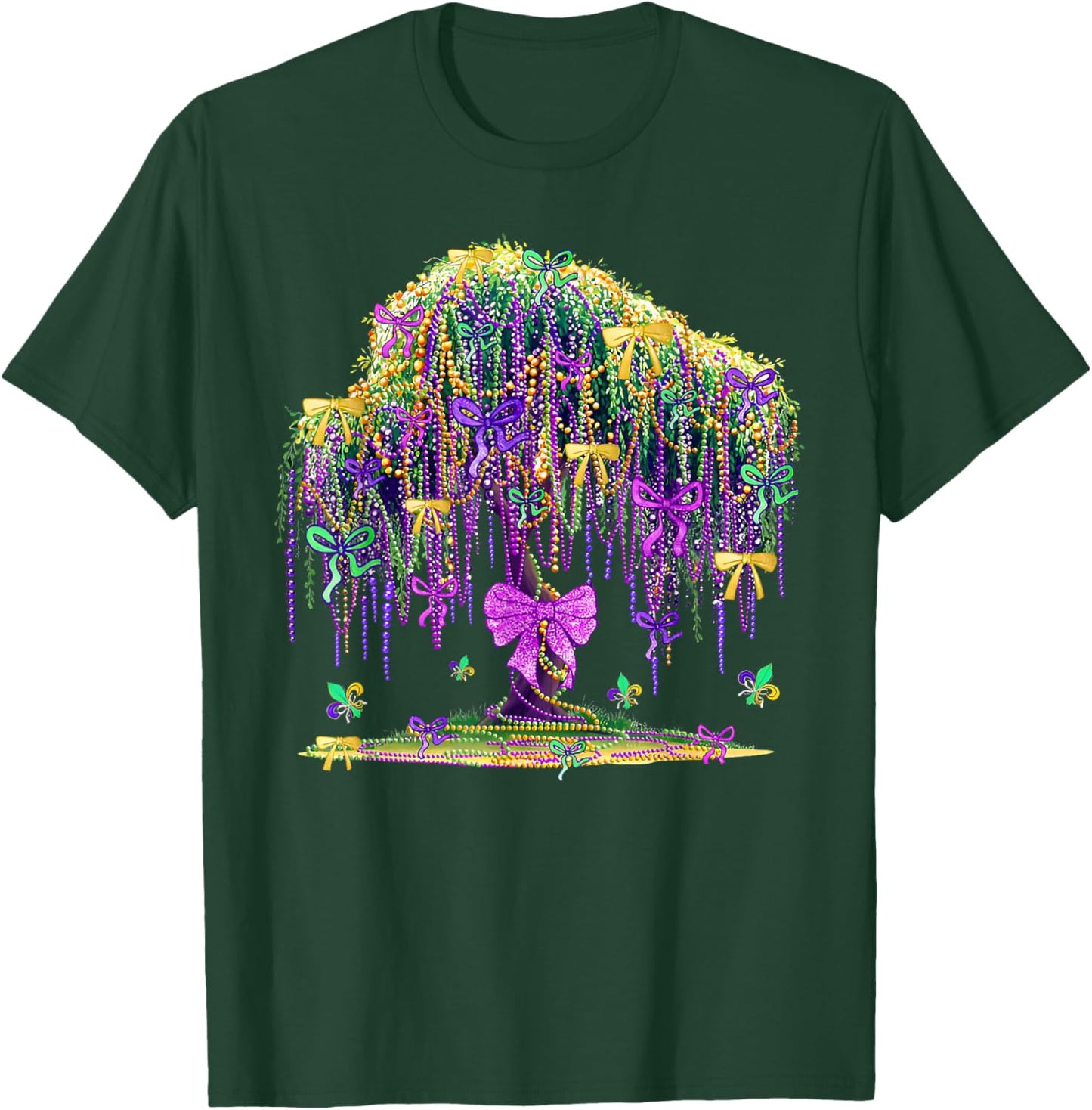 Coquette Bow Tree Beads Mardi Gras New Orleans Fleur De Lis T-Shirt - T-Shirt | Forest