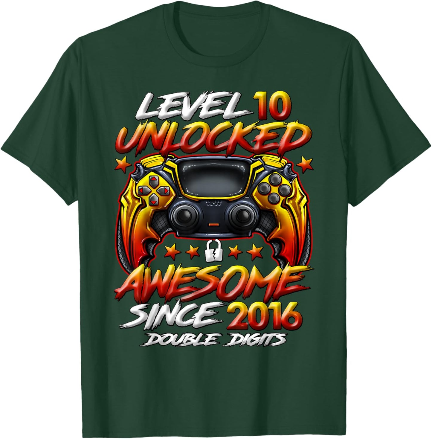 Official Double Digits Level 10 Unlocked 10th Birthday Boy T-Shirt - T-Shirt | Forest