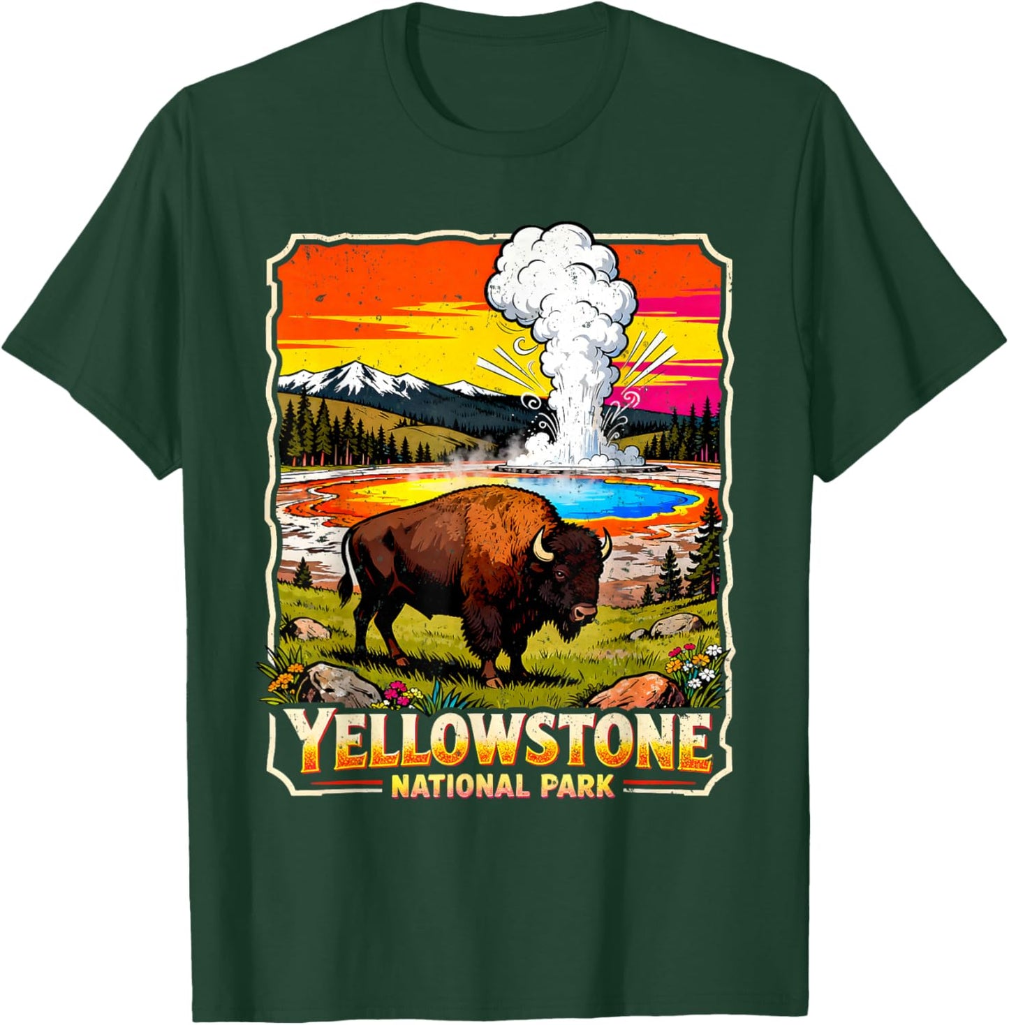 Yellowstone National Park 2026 Retro Travel Art T-Shirt - T-Shirt | Forest