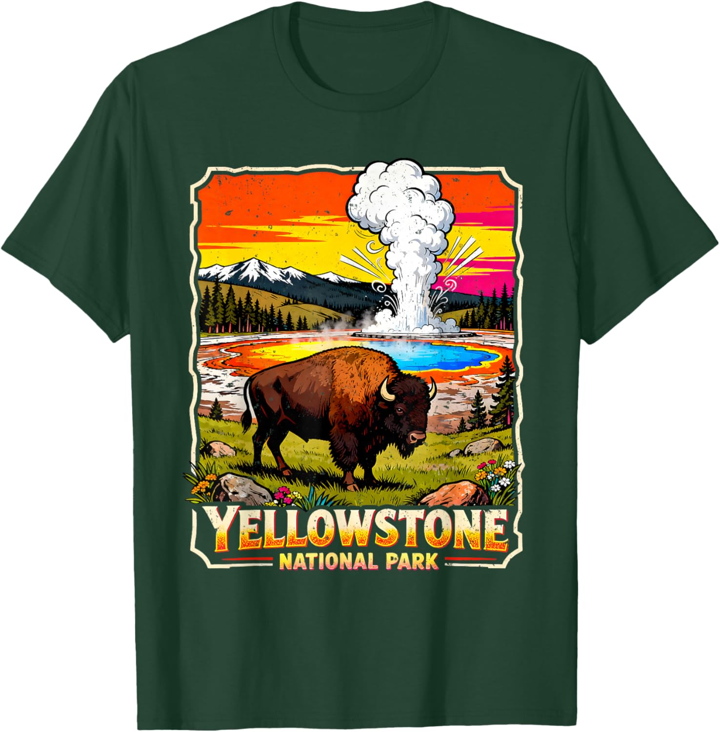 Yellowstone National Park 2026 Retro Travel Art T-Shirt - T-Shirt | Forest