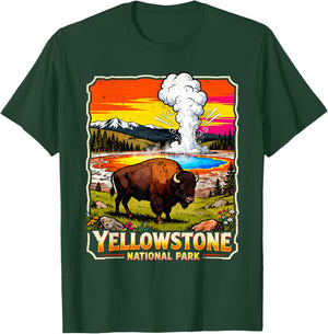 Yellowstone National Park 2026 Retro Travel Art T-Shirt - T-Shirt | Forest