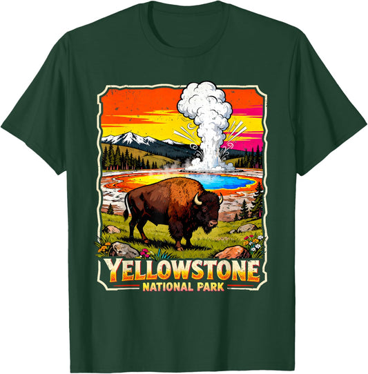 Yellowstone National Park 2026 Retro Travel Art T-Shirt - T-Shirt | Forest