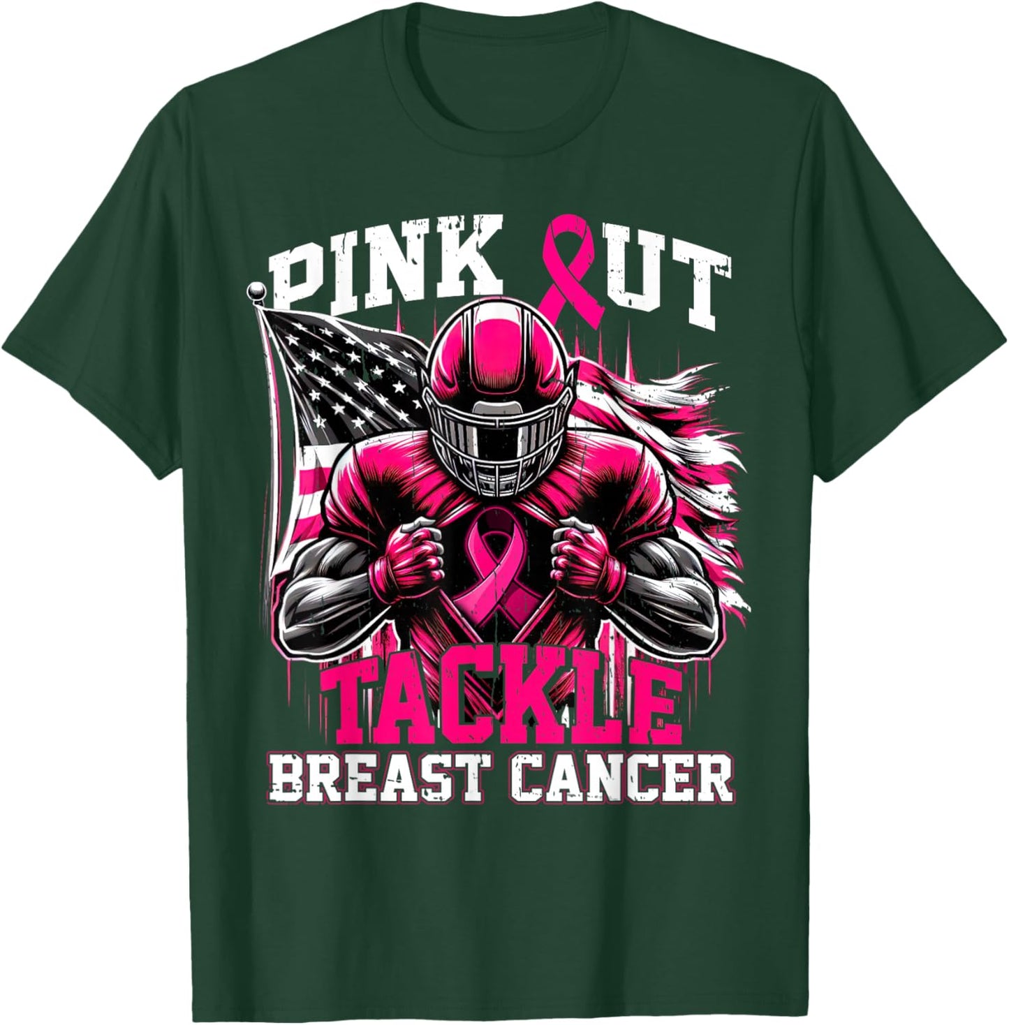 Pink Out Tackle Football Breast Cancer Awareness Men Boys T-Shirt - T-Shirt | Forest