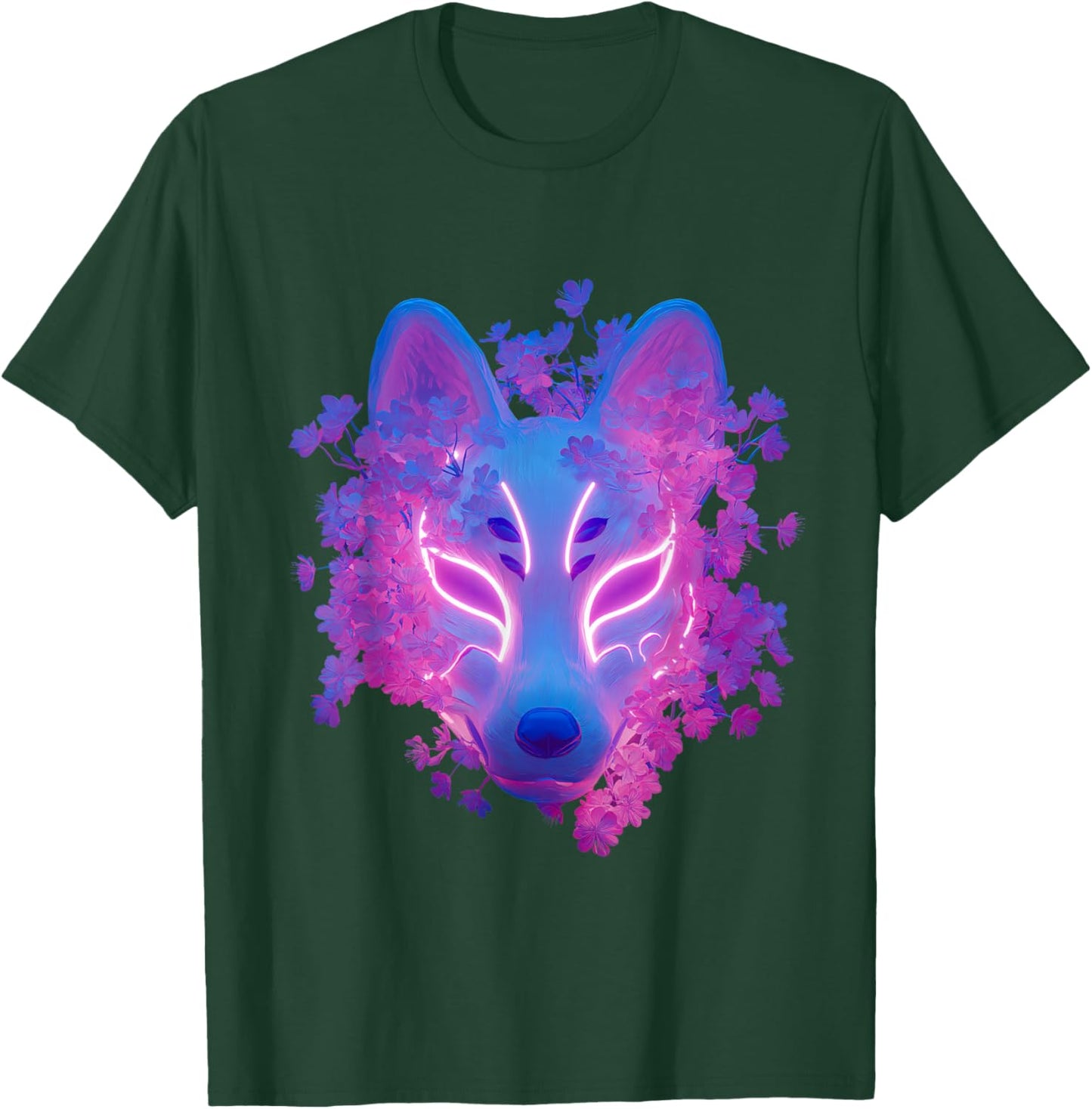 Kitsune Mask with Cherry Blossoms Sakura Fox Spirit T-Shirt - T-Shirt | Forest