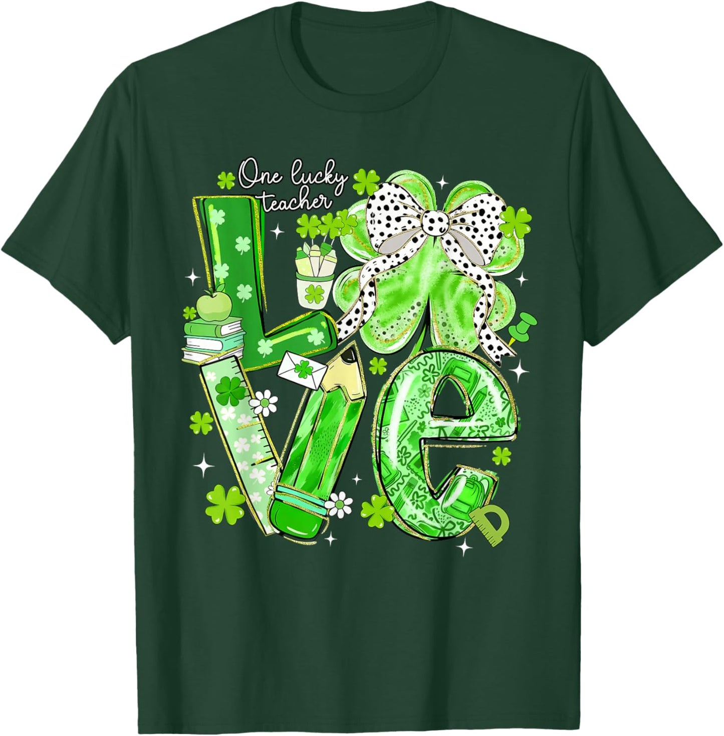 One Lucky Teacher Love Shamrock Irish Happy St.Patrick's Day T-Shirt - T-Shirt | Forest