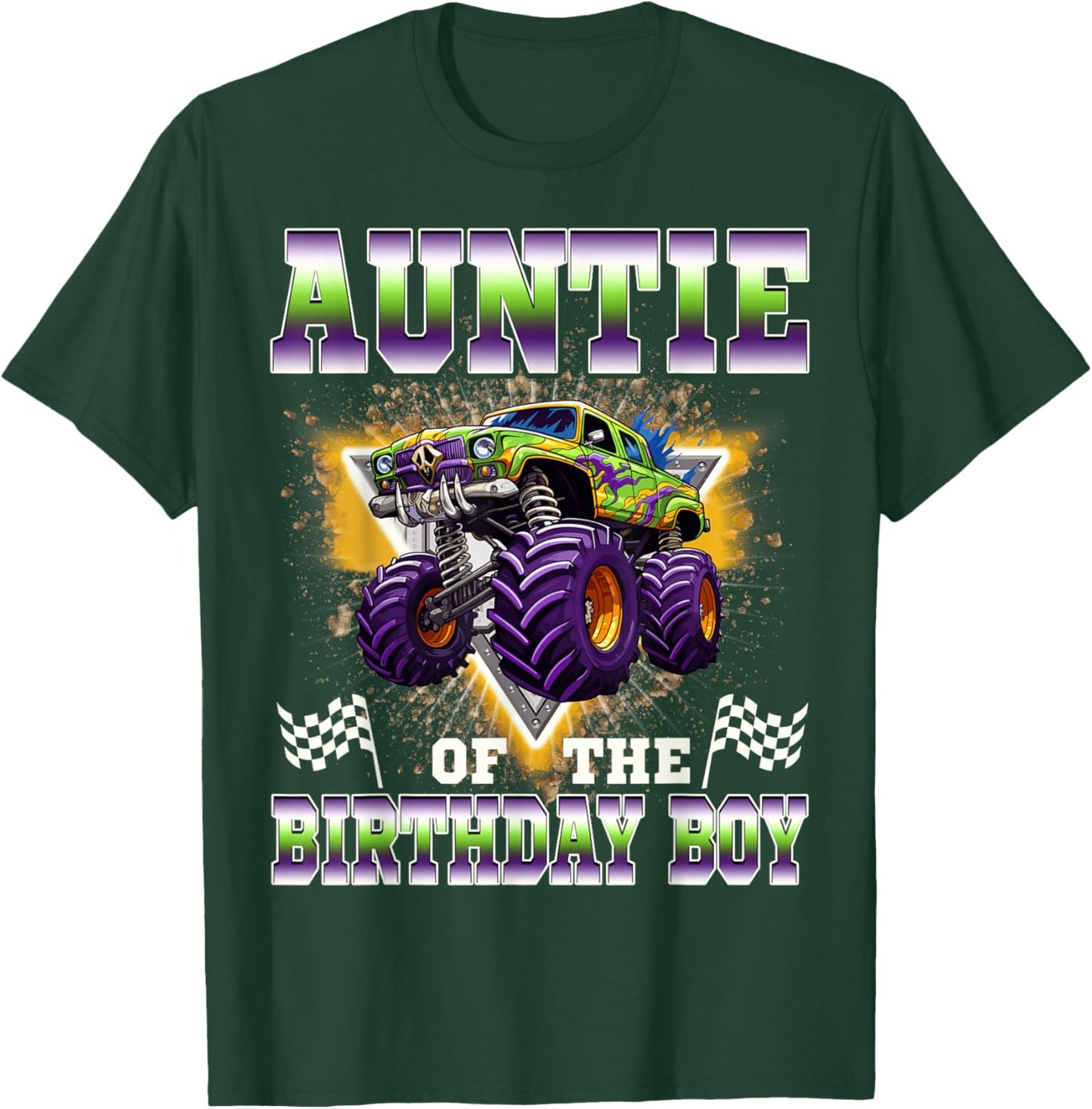 Auntie of The Birthday Boy Monster Truck Birthday Family T-Shirt - T-Shirt | Forest