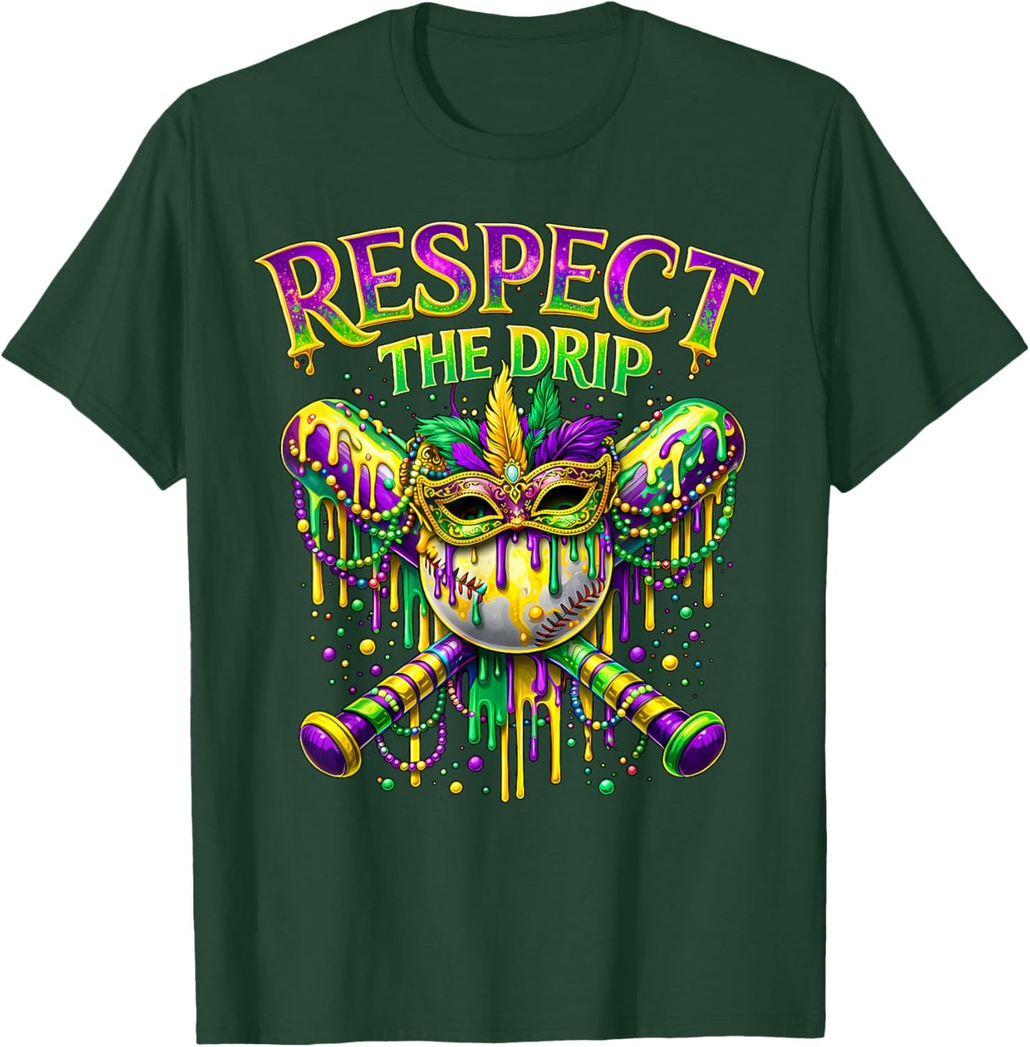 Respect The Drip Mardi Gras Baseball Ice Cream Boys Carnival T-Shirt - T-Shirt | Forest