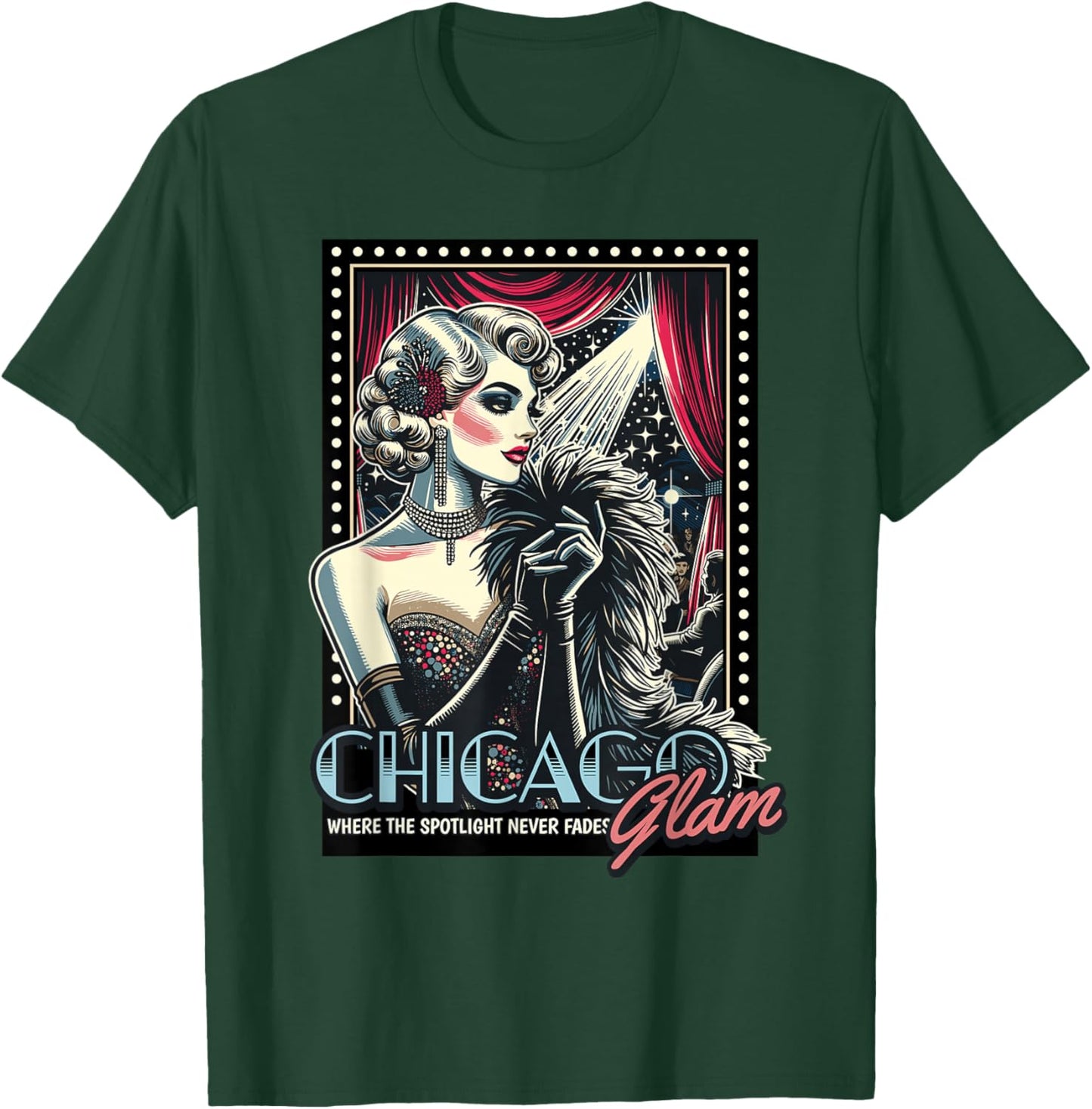 Chicago Glam – Retro Actress Spotlight Design T-Shirt - T-Shirt | Forest