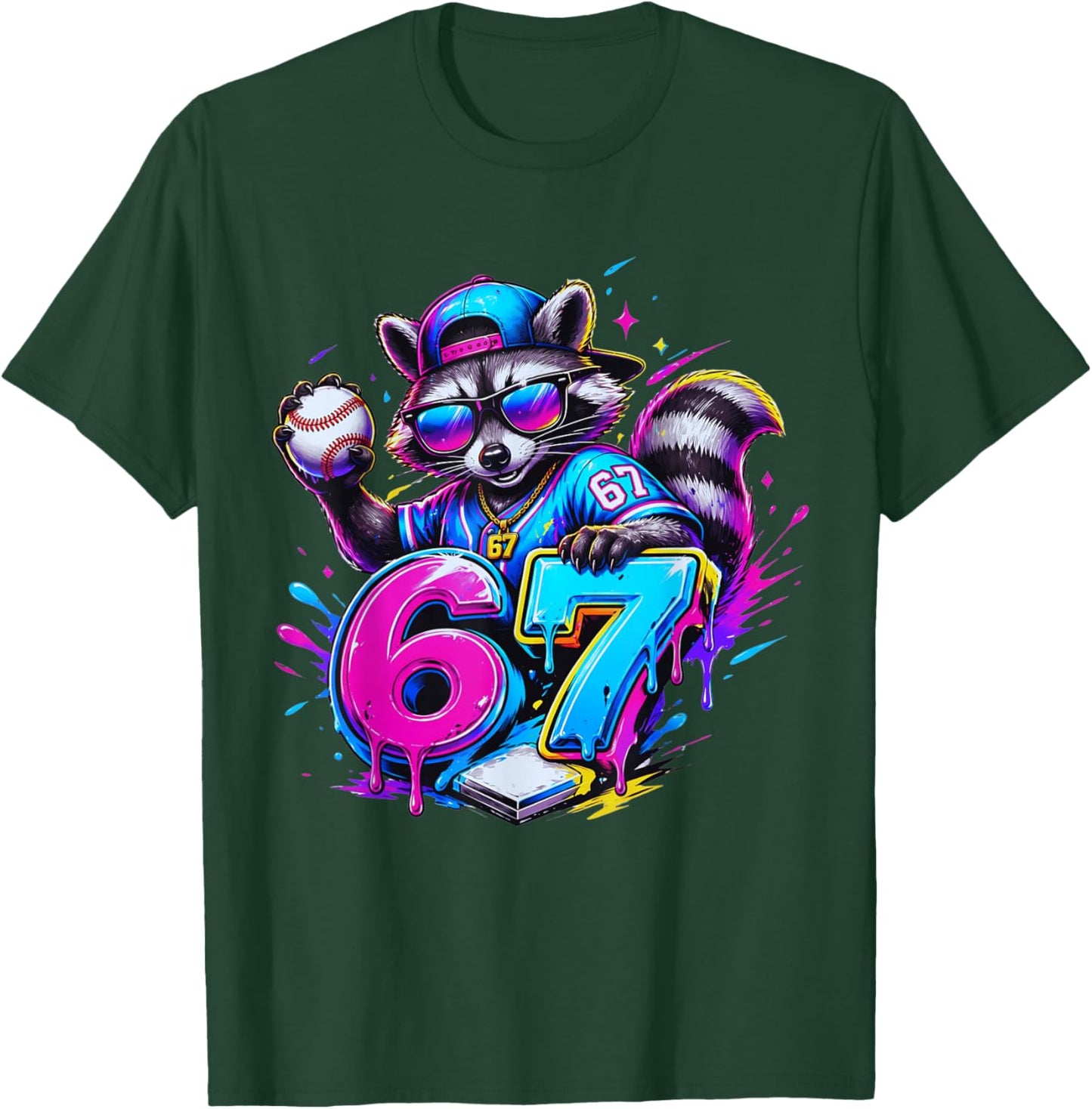 67 Funny Dabbing Raccoon Baseball Dripping Ice Cream Meme T-Shirt - T-Shirt | Forest