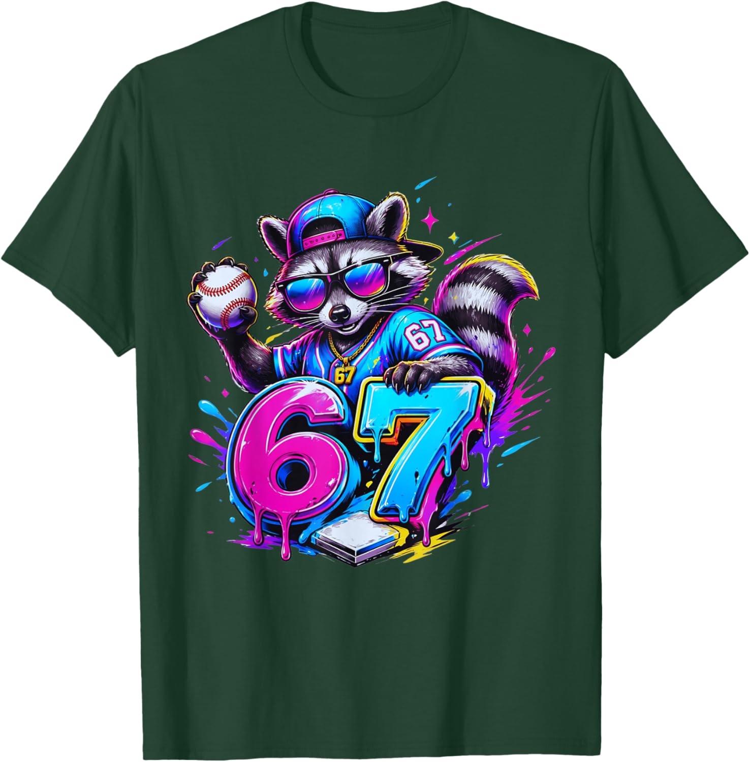 67 Funny Dabbing Raccoon Baseball Dripping Ice Cream Meme T-Shirt - T-Shirt | Forest